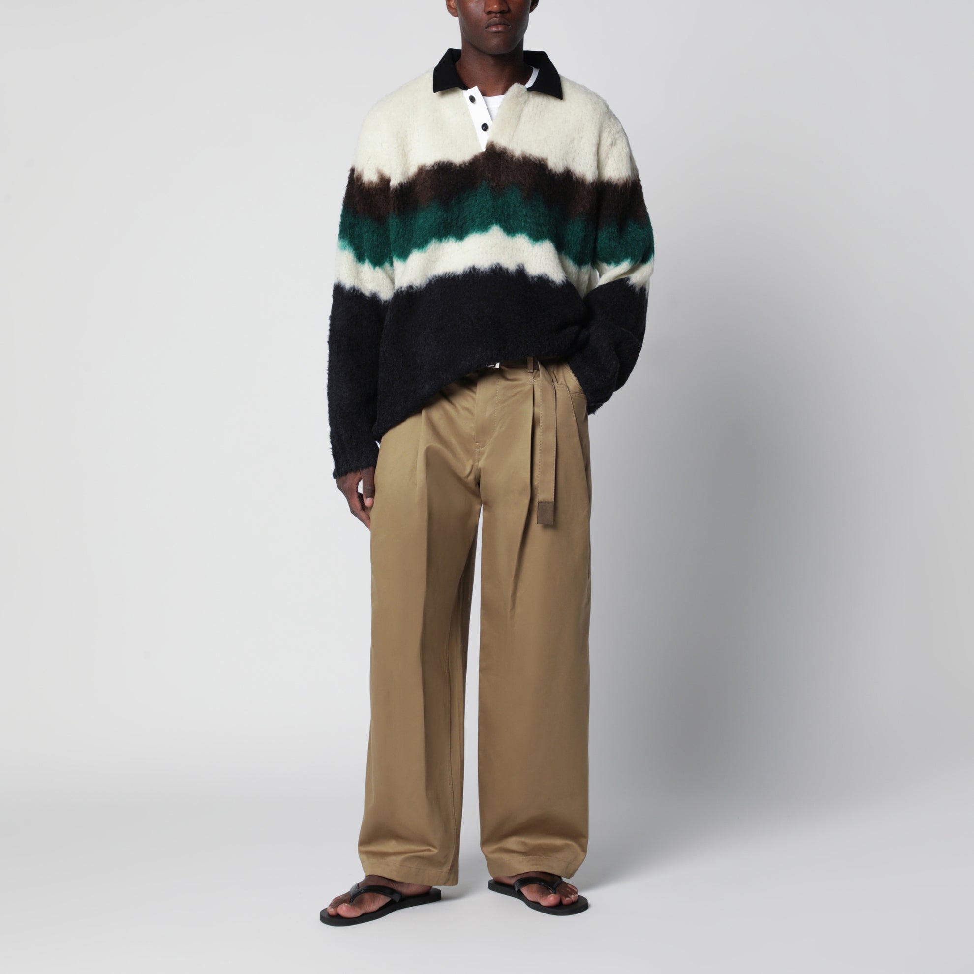Multicolour gradient striped polo sweater