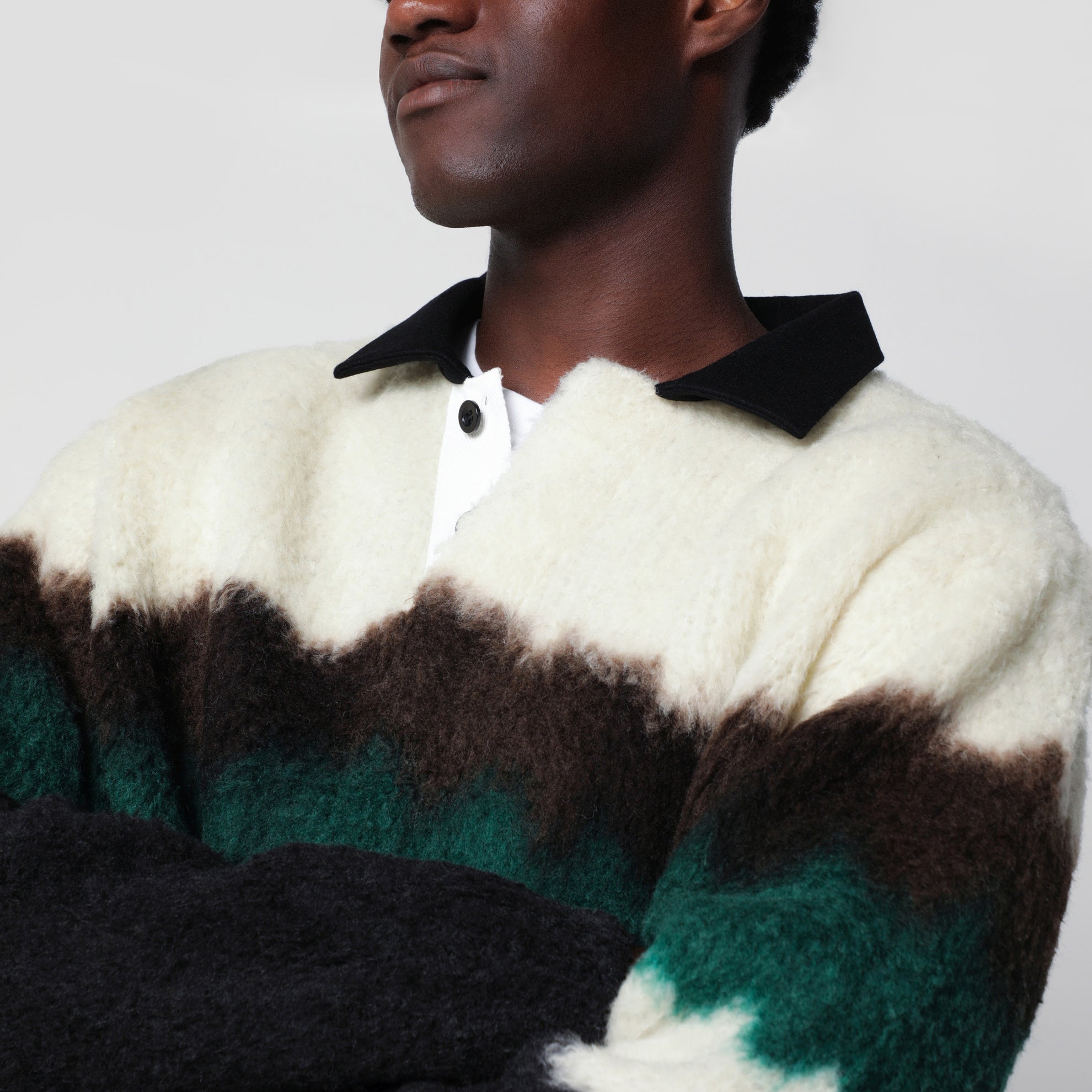 Multicolour gradient striped polo sweater