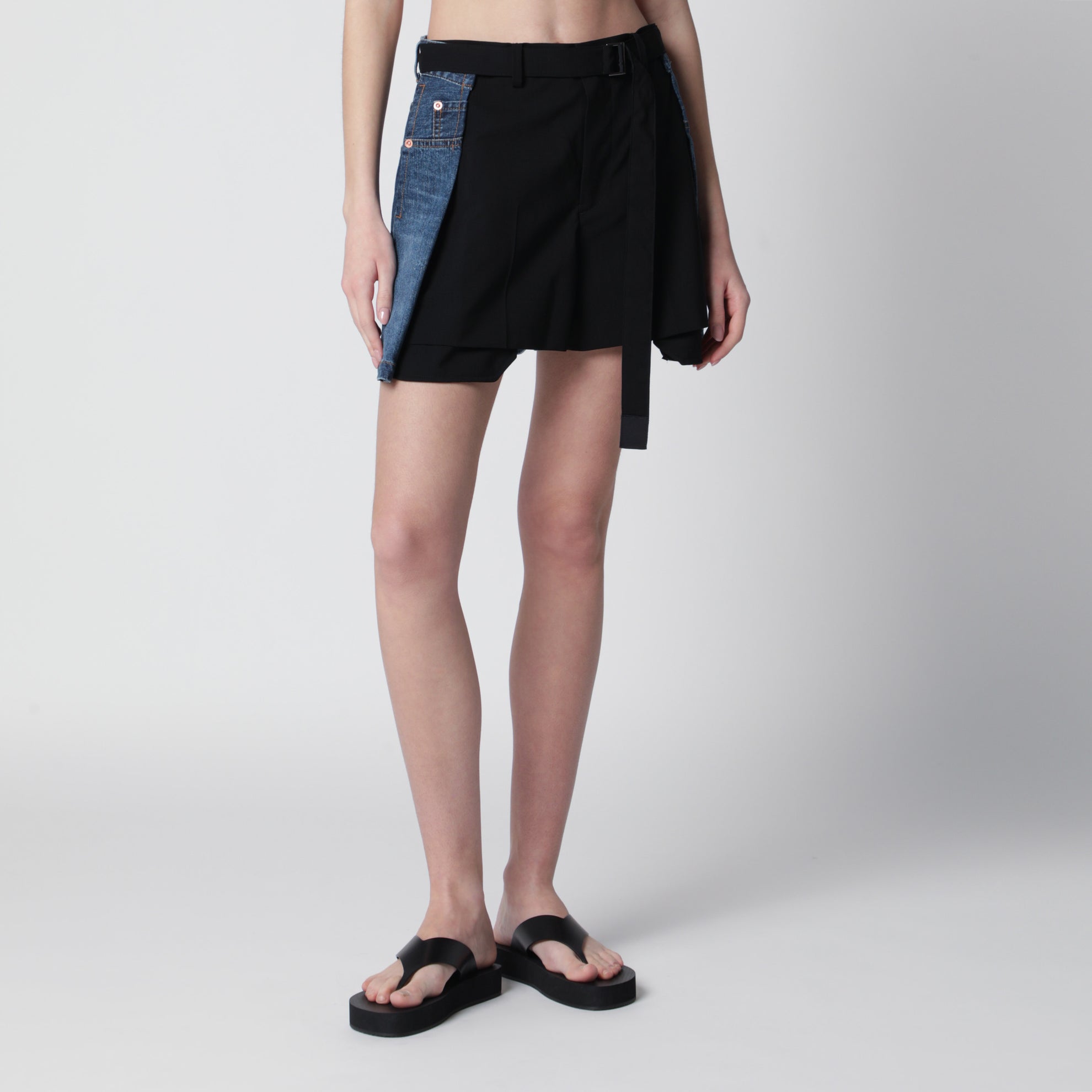 Short en laine et denim noir