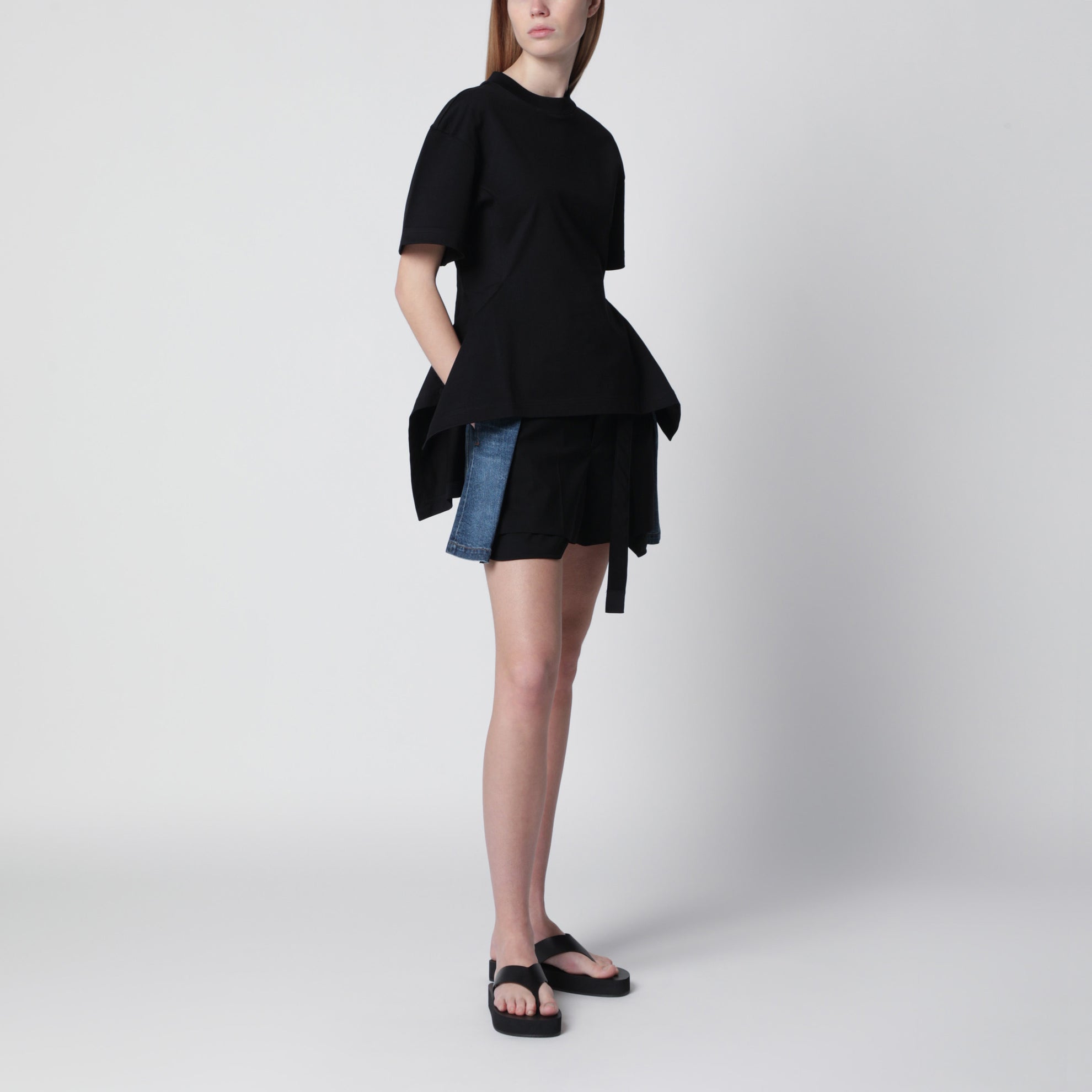 Short en laine et denim noir