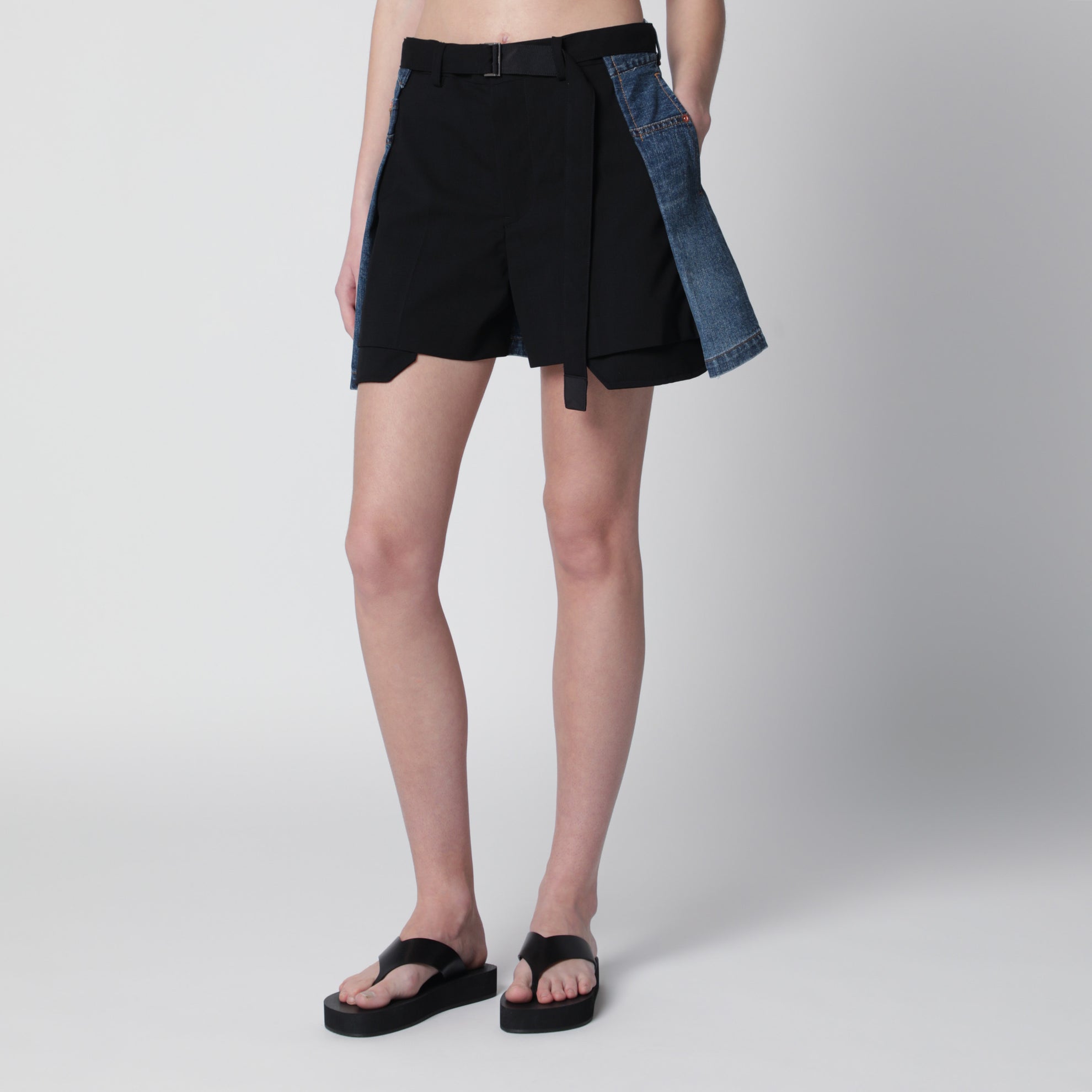 Short en laine et denim noir