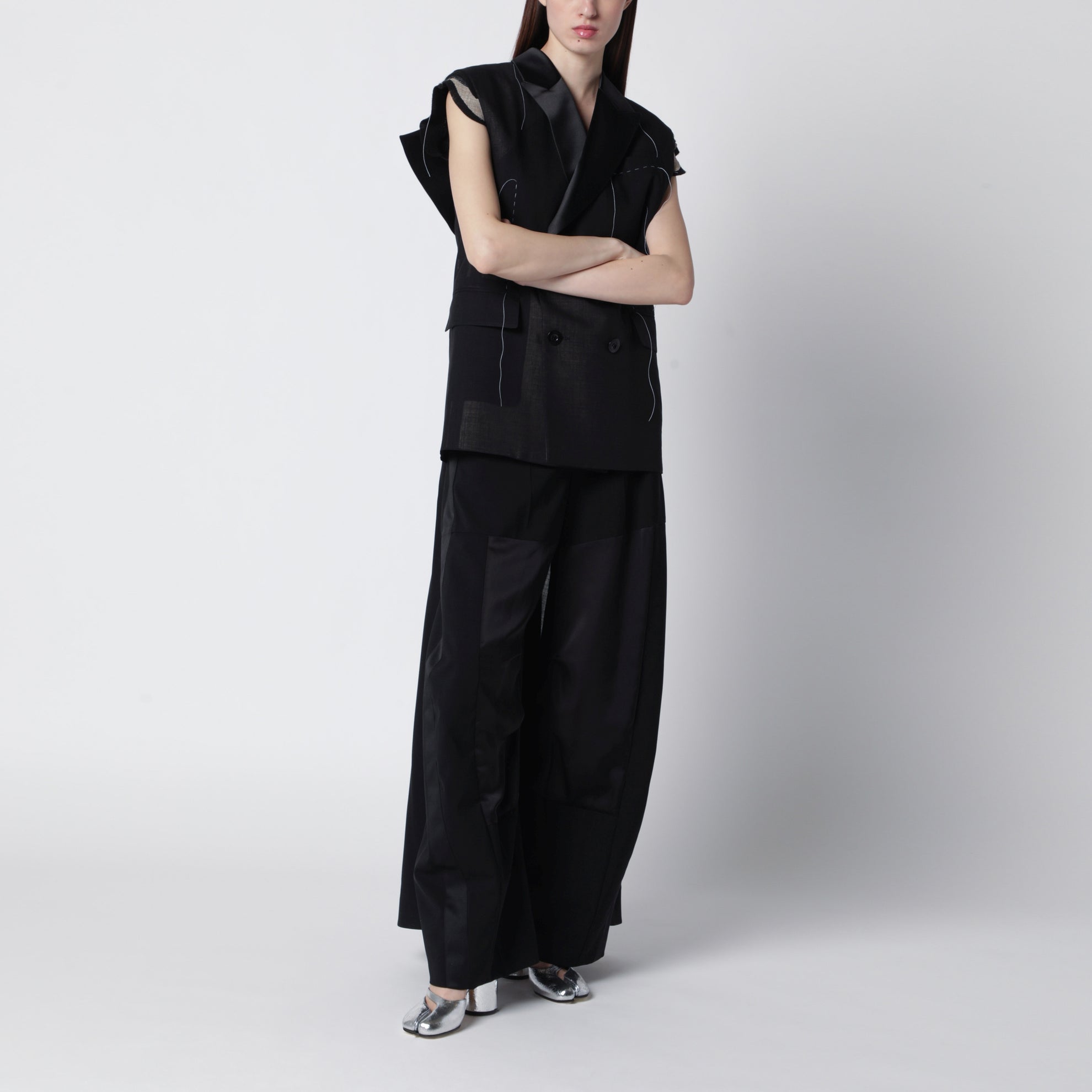 Black wool organza vest
