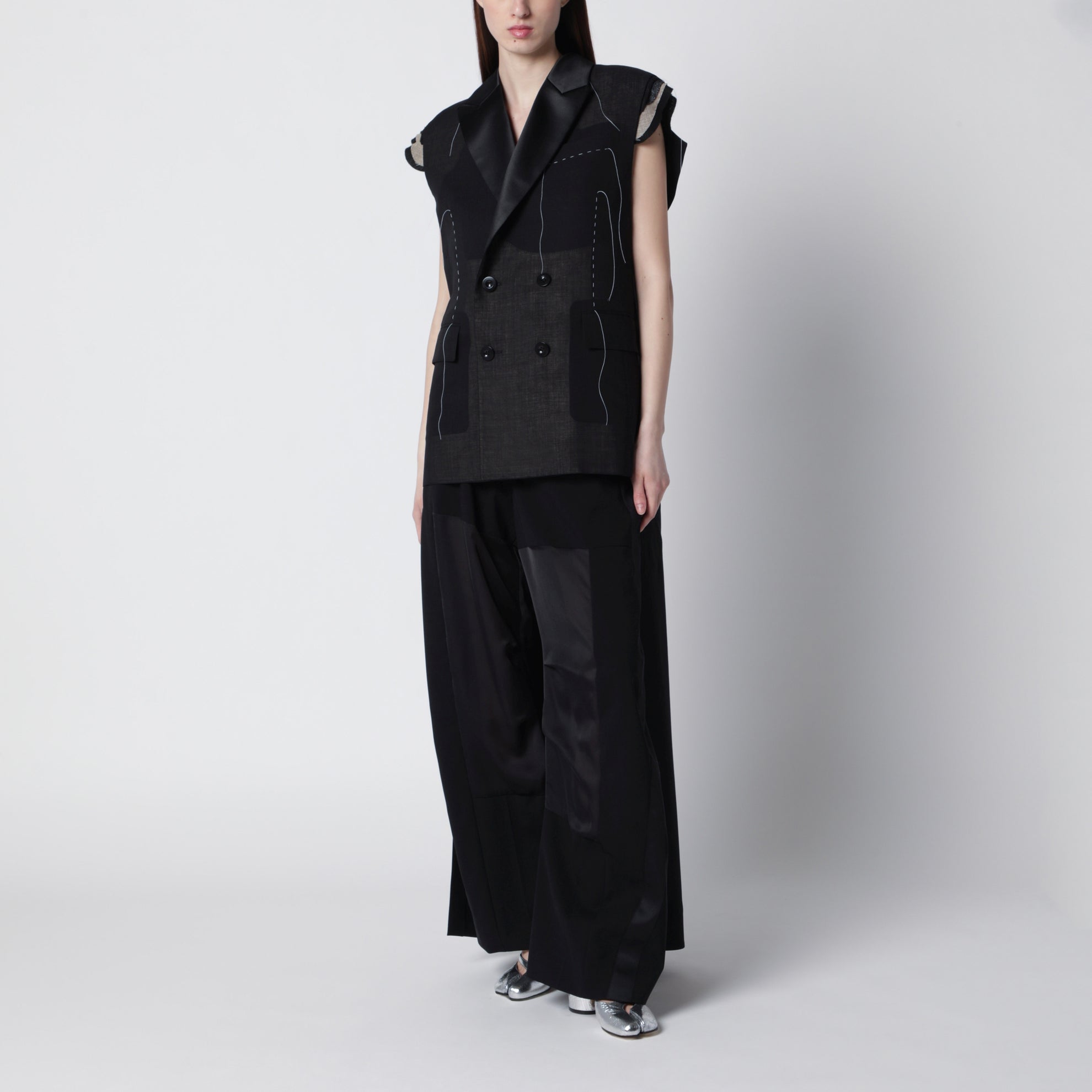 Black wool organza vest
