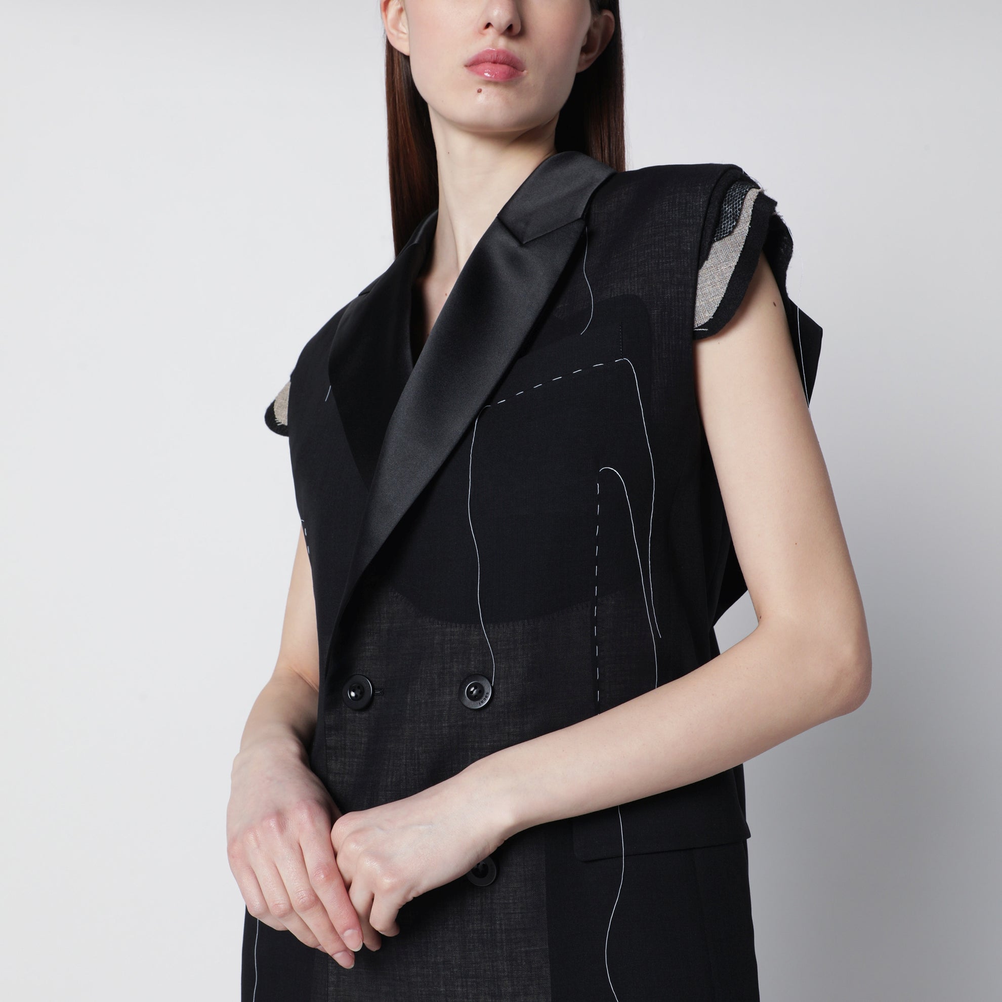 Black wool organza vest