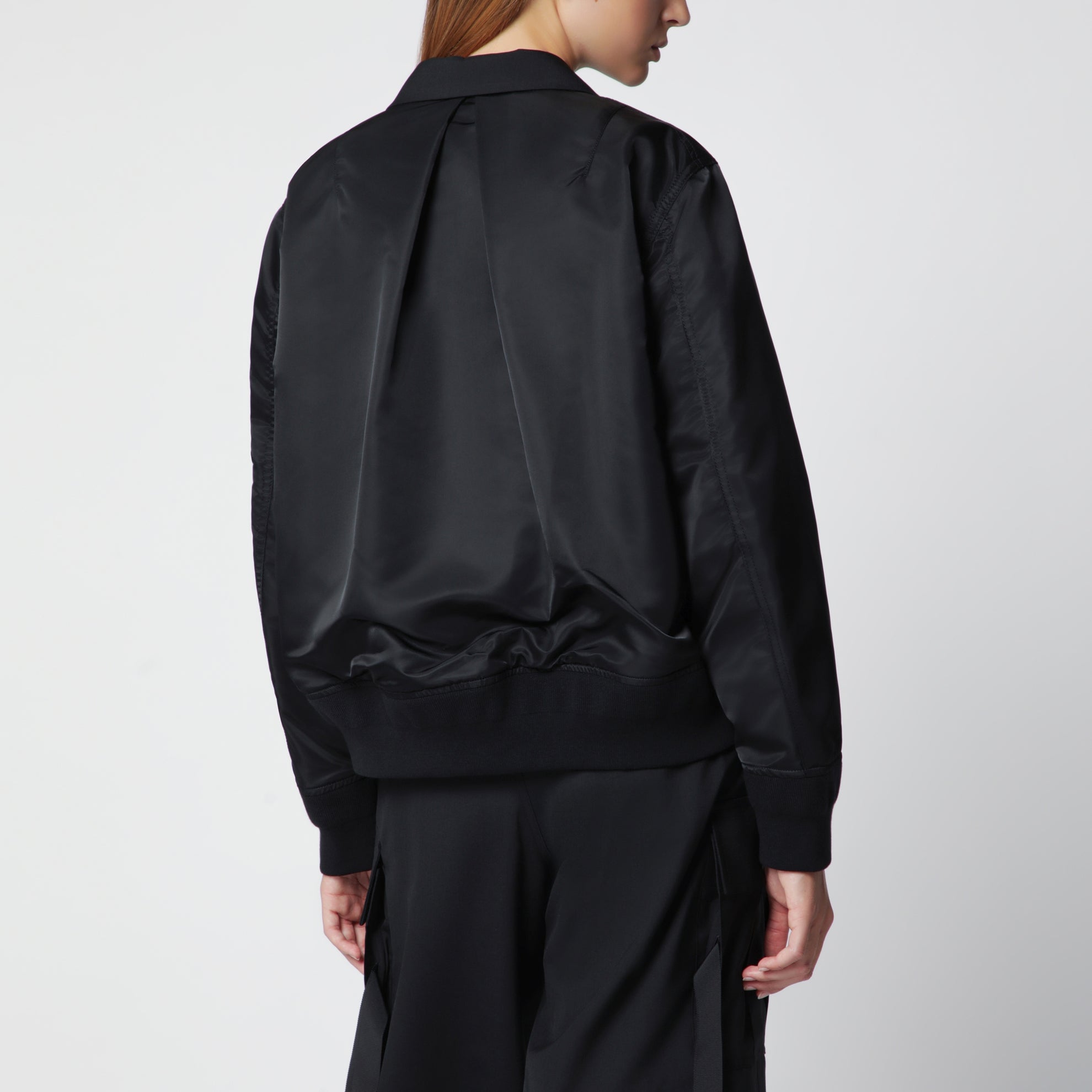 Black double-breasted wool and nylon blend jacket