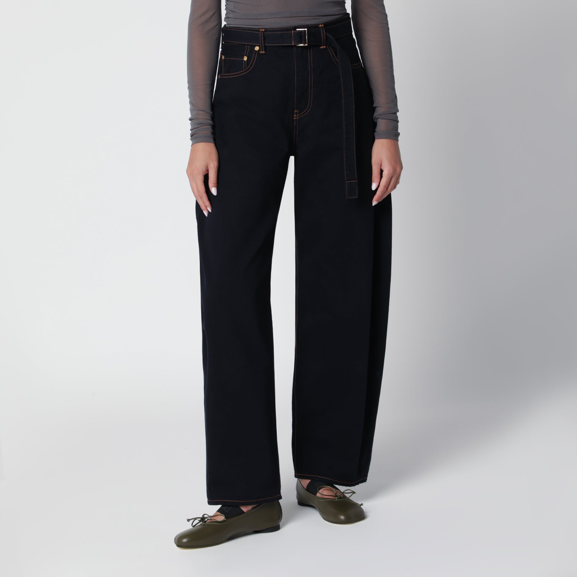 Pantalon taille haute bleu marine en coton