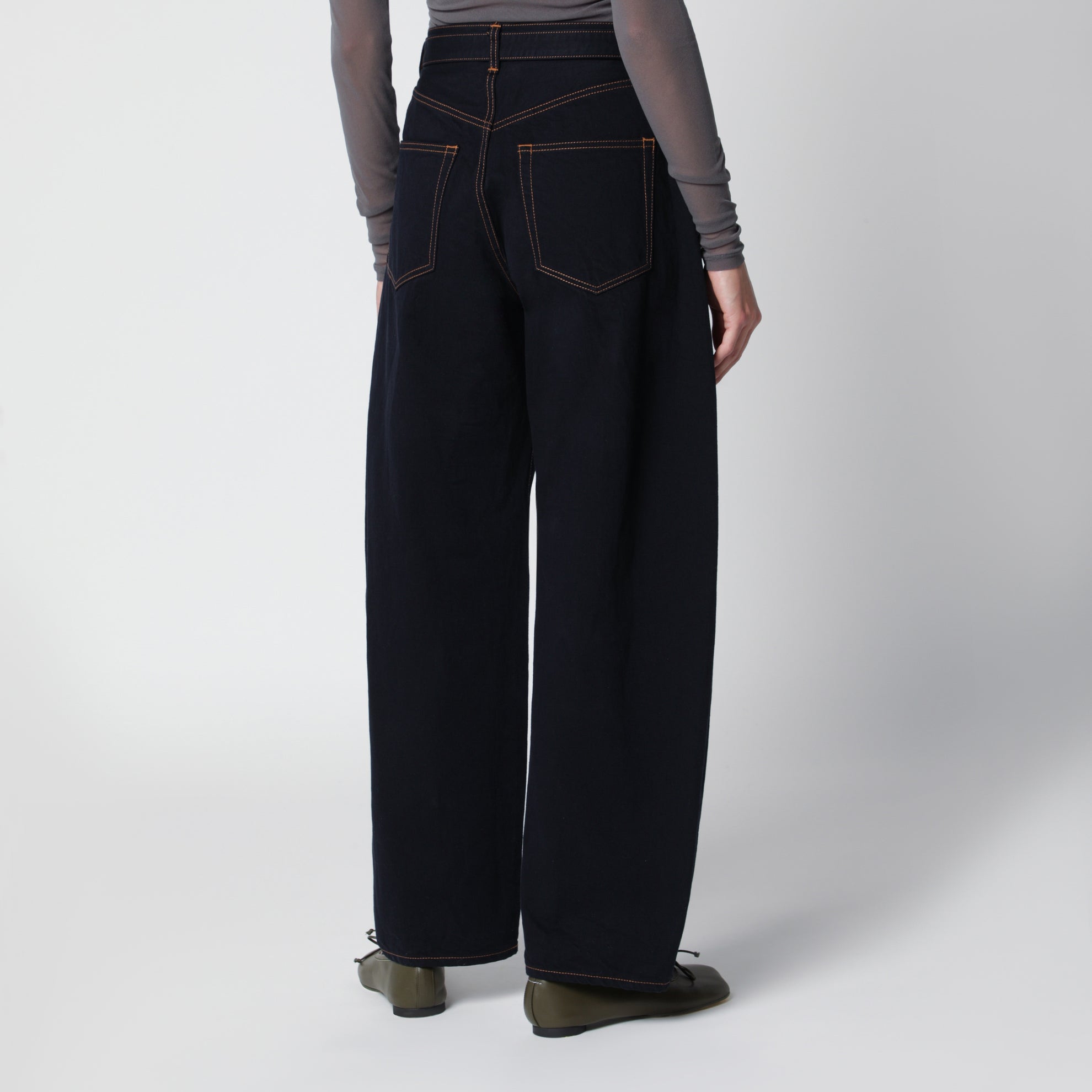 Pantalon taille haute bleu marine en coton