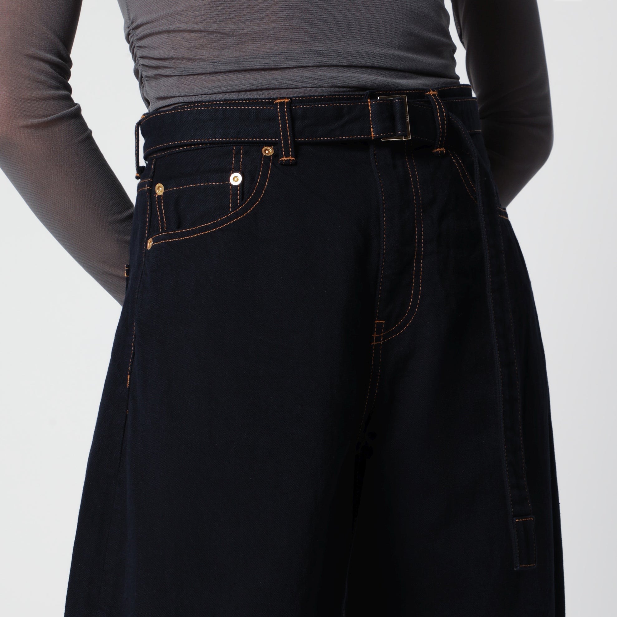 Pantalon taille haute bleu marine en coton