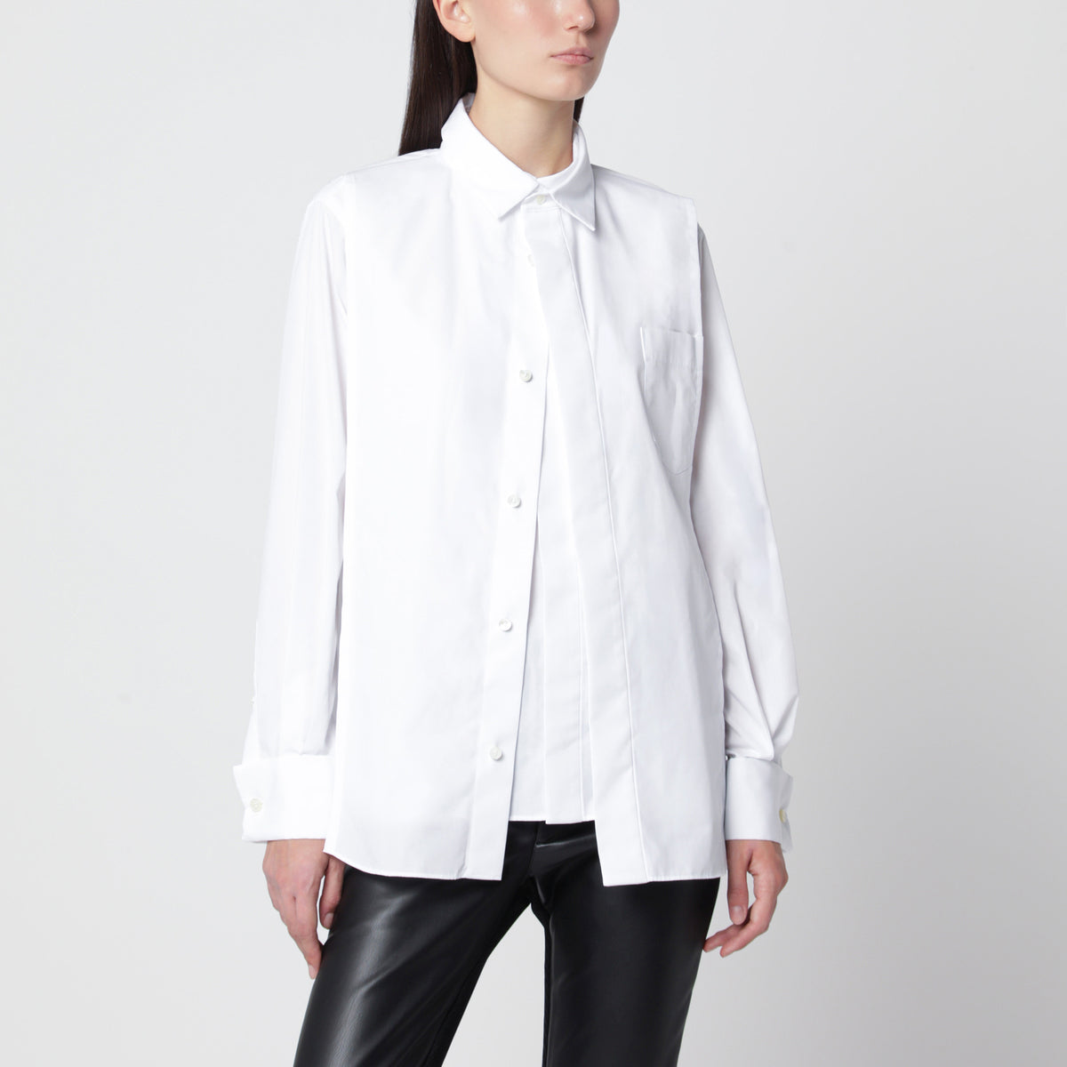 Chemise superposée blanche en mélange de coton