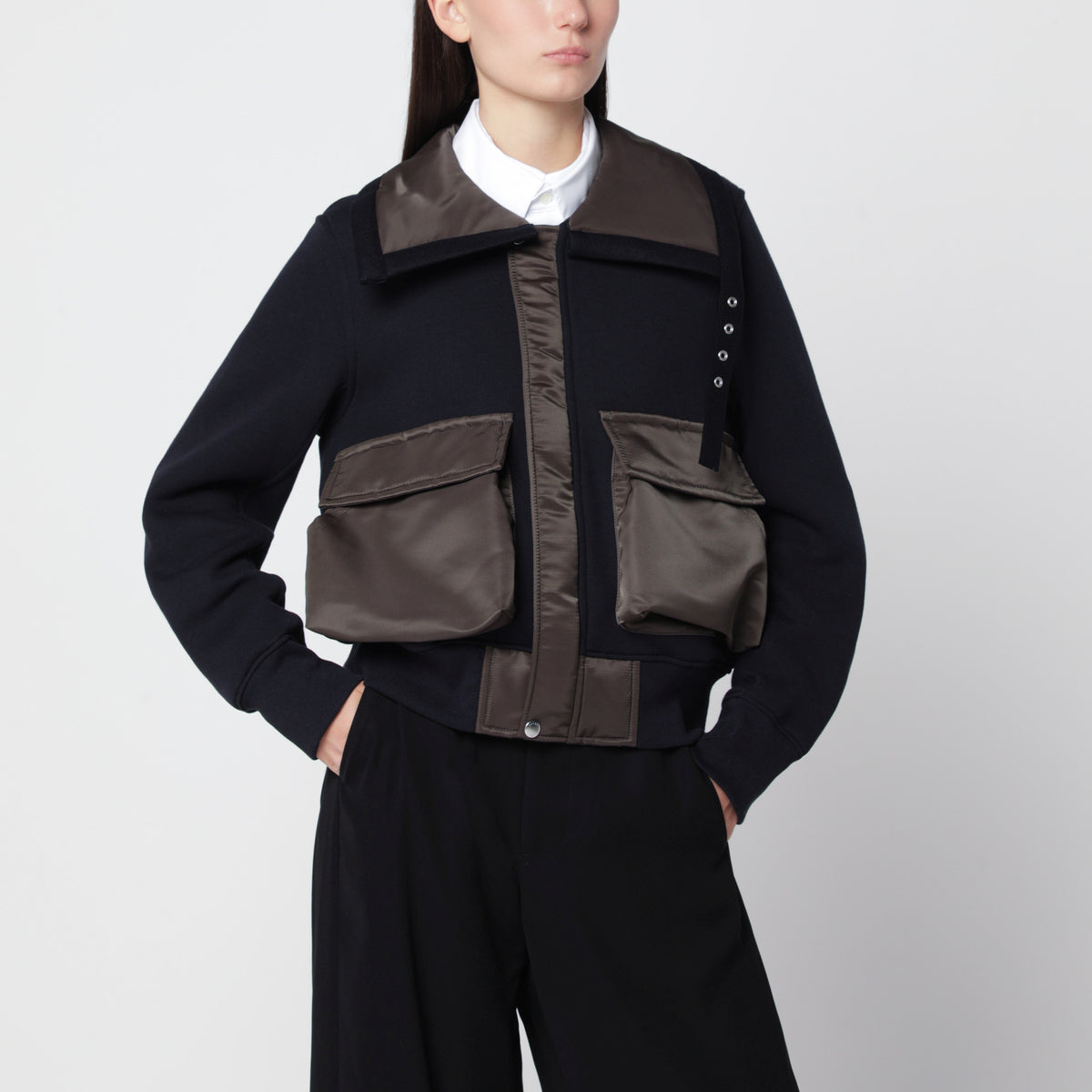 Veste bleu marine/vert kaki en mélange de coton