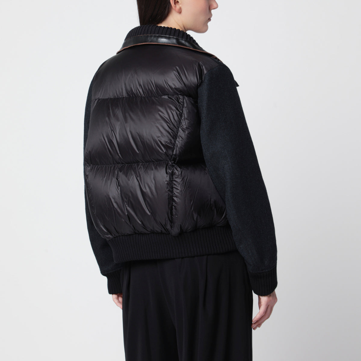Giacca blu navy/nera in lana e nylon