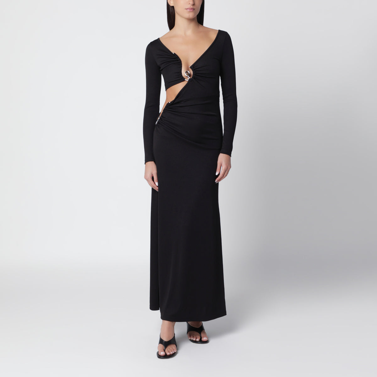 Abito lungo nero in jersey elasticizzato