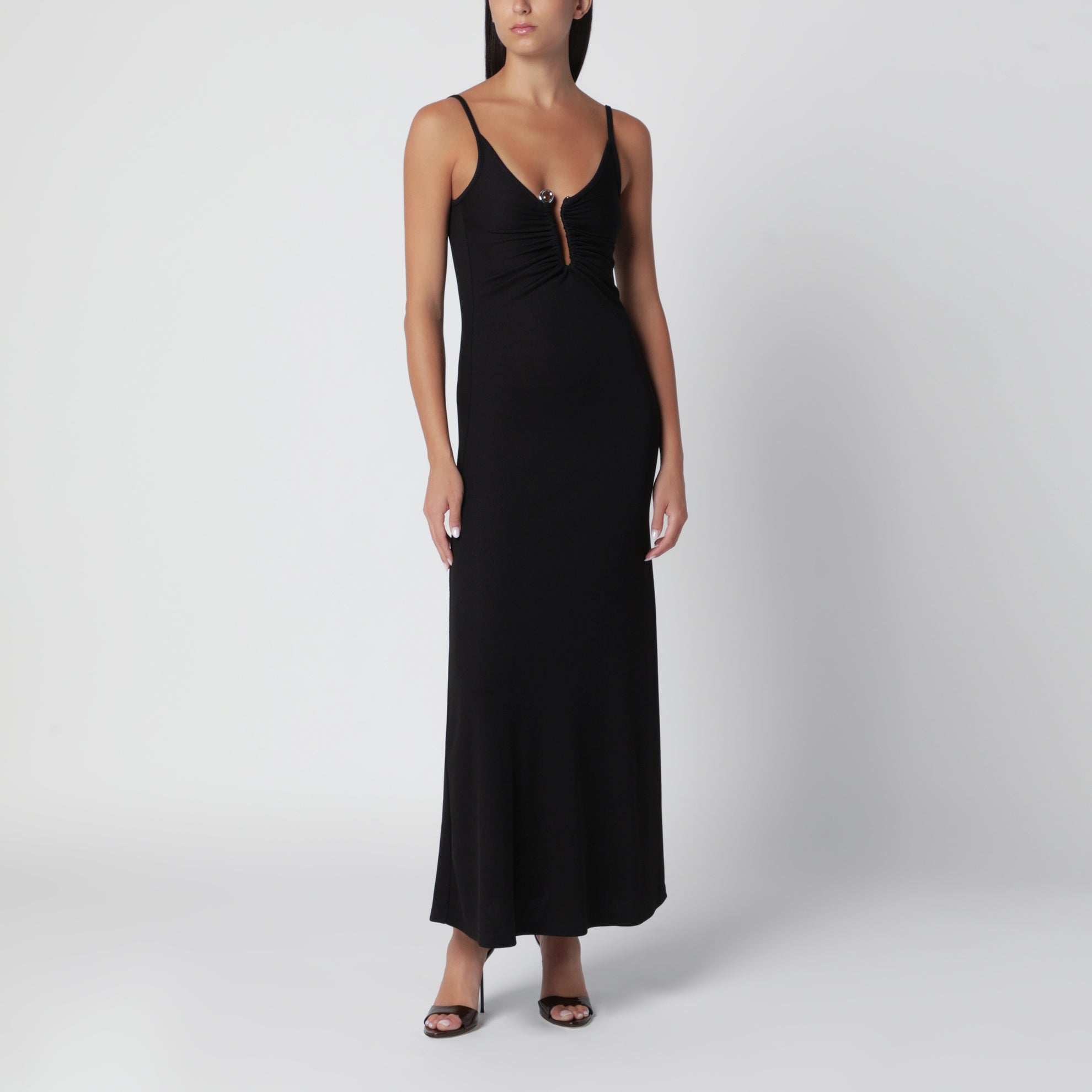 Schwarzes Kleid aus geripptem Stretch-Jersey