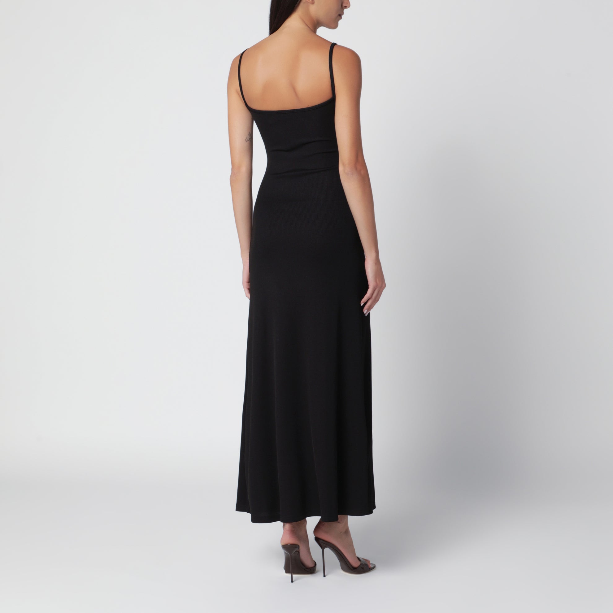 Schwarzes Kleid aus geripptem Stretch-Jersey