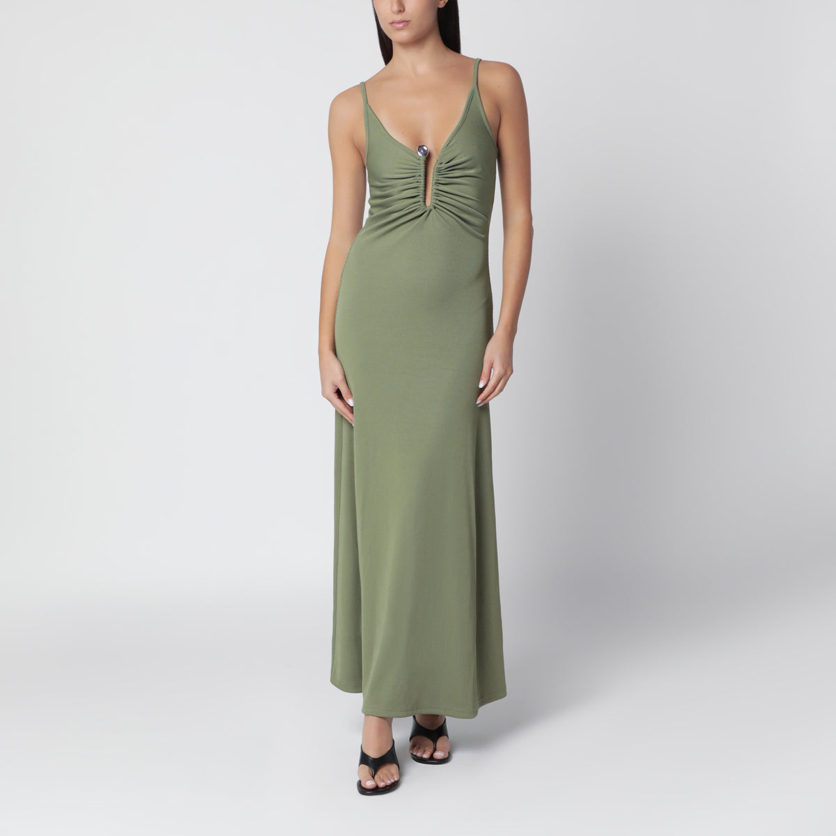 Abito verde in jersey stretch a costine
