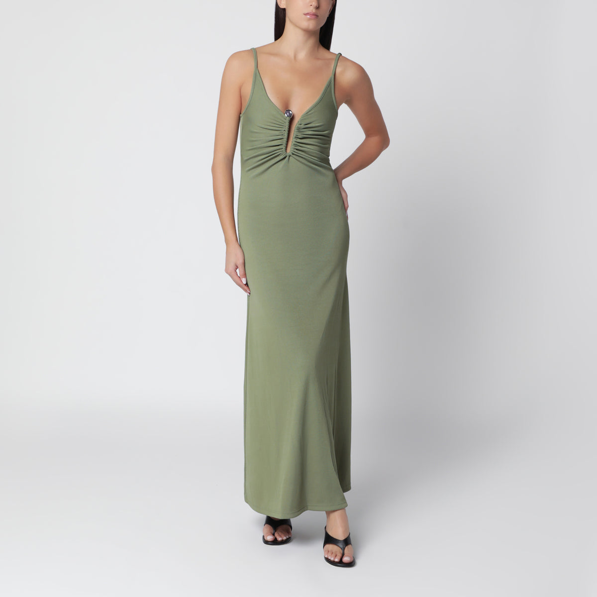 Abito verde in jersey stretch a costine