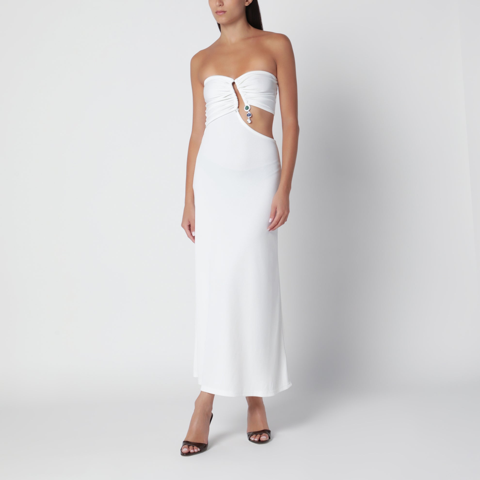Trägerloses weißes Kleid aus Polyester
