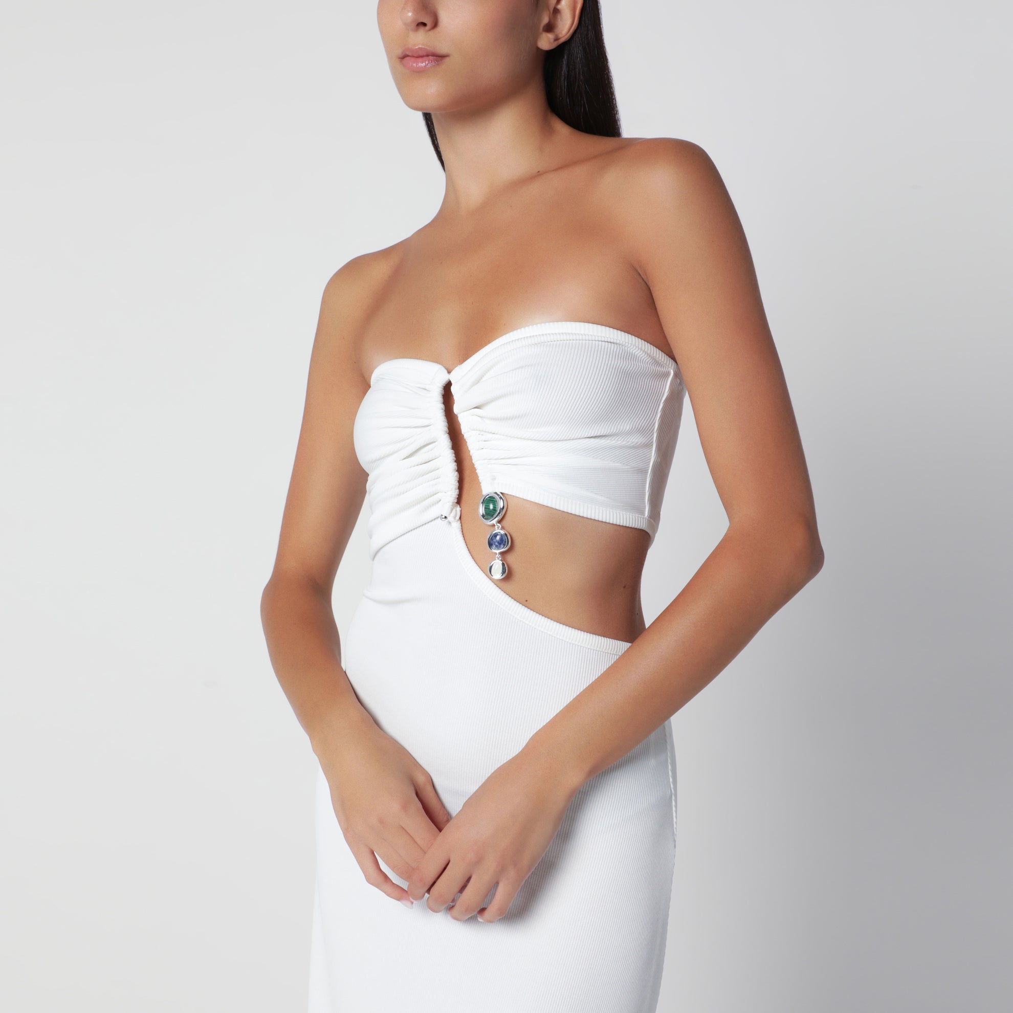 Trägerloses weißes Kleid aus Polyester