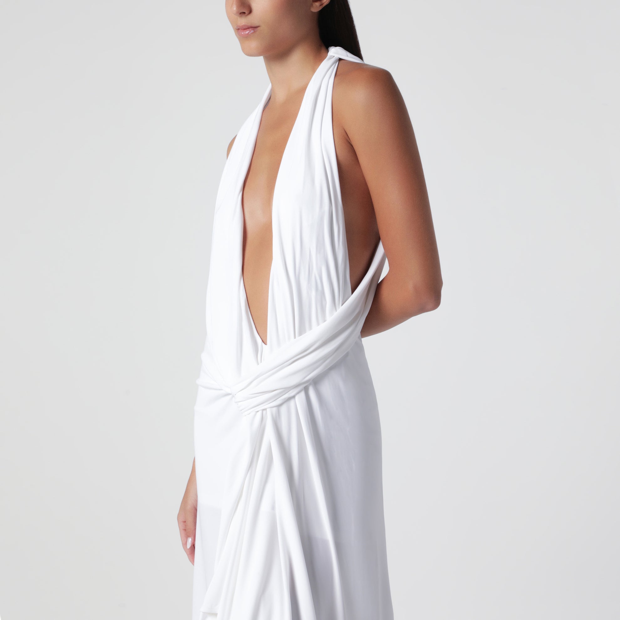 Robe midi Spire Cascade blanche en viscose