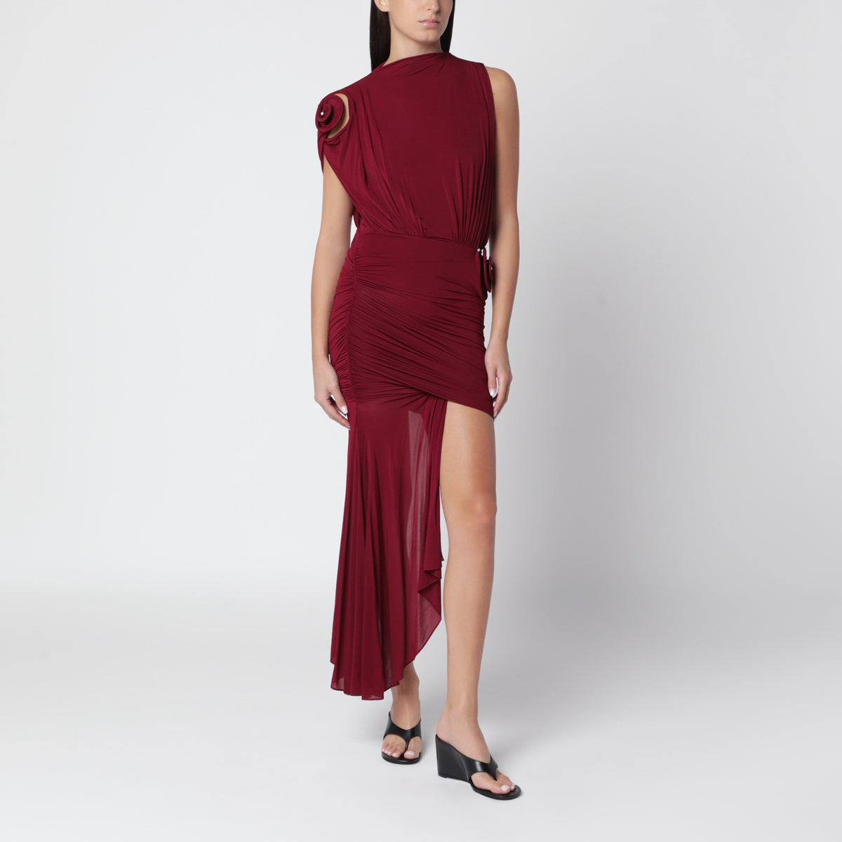 Robe courte Aurelia en viscose couleur bordeaux