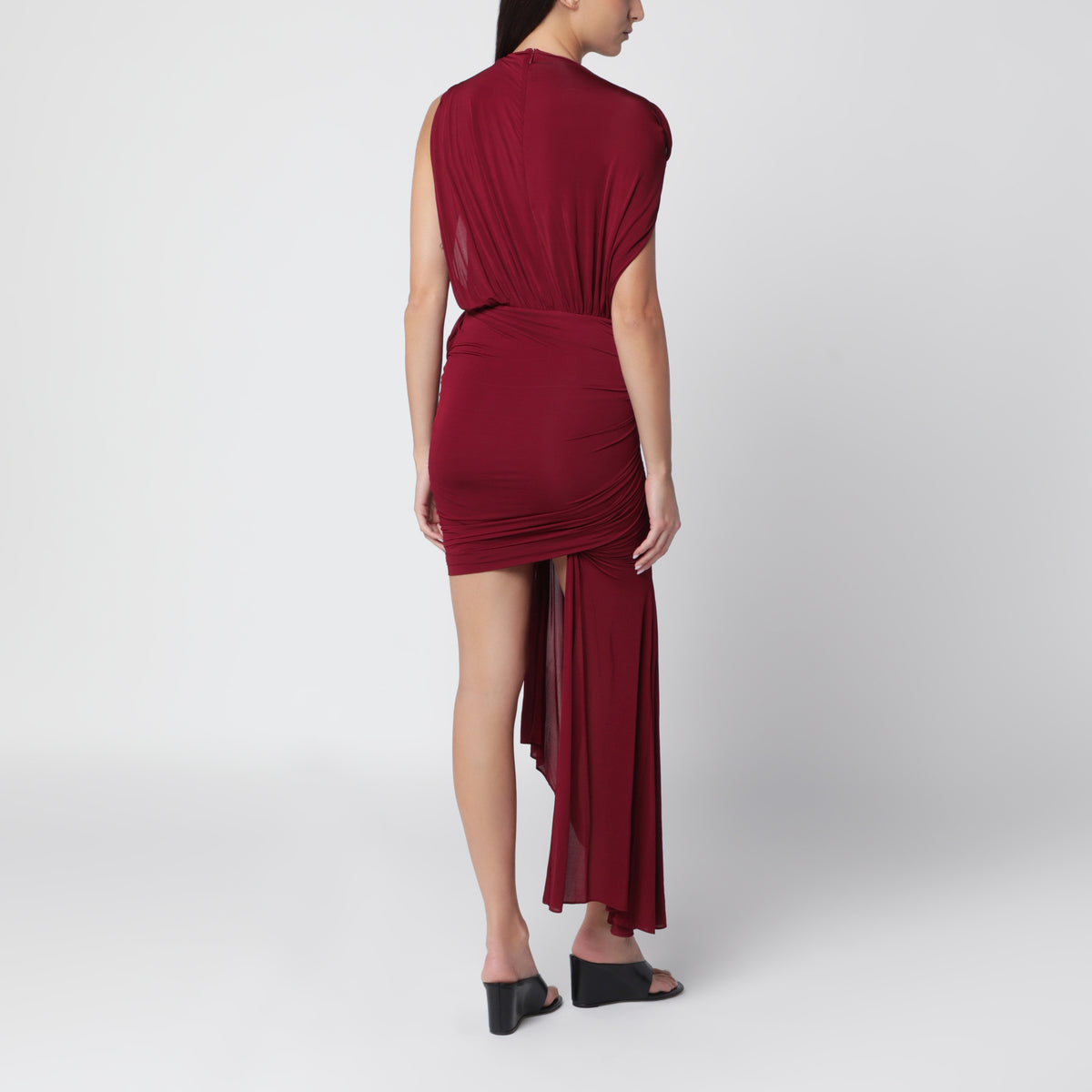 Robe courte Aurelia en viscose couleur bordeaux