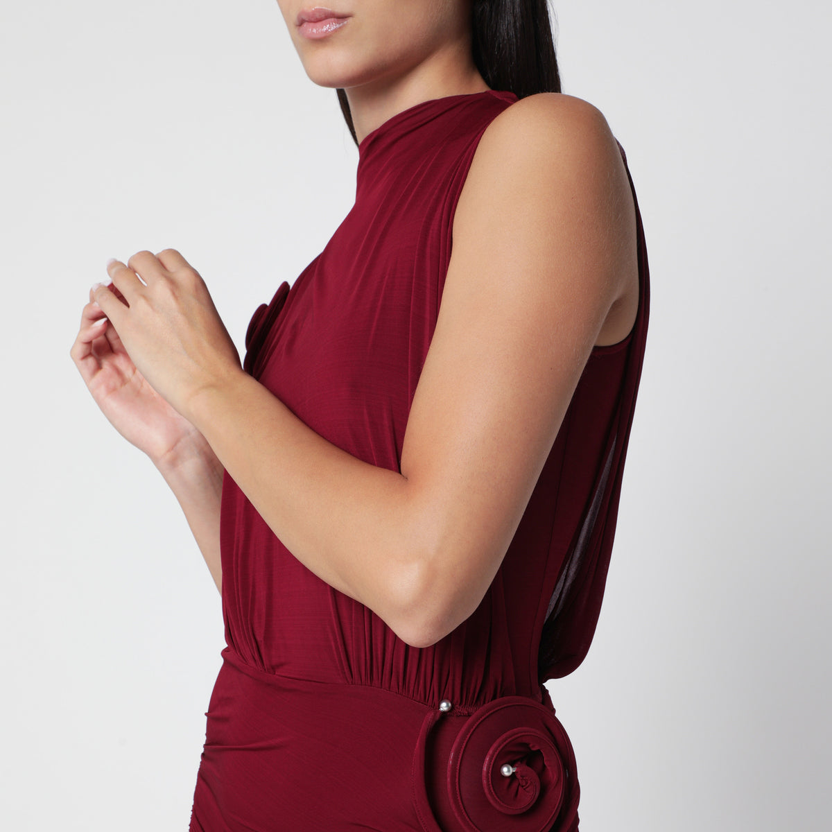 Robe courte Aurelia en viscose couleur bordeaux