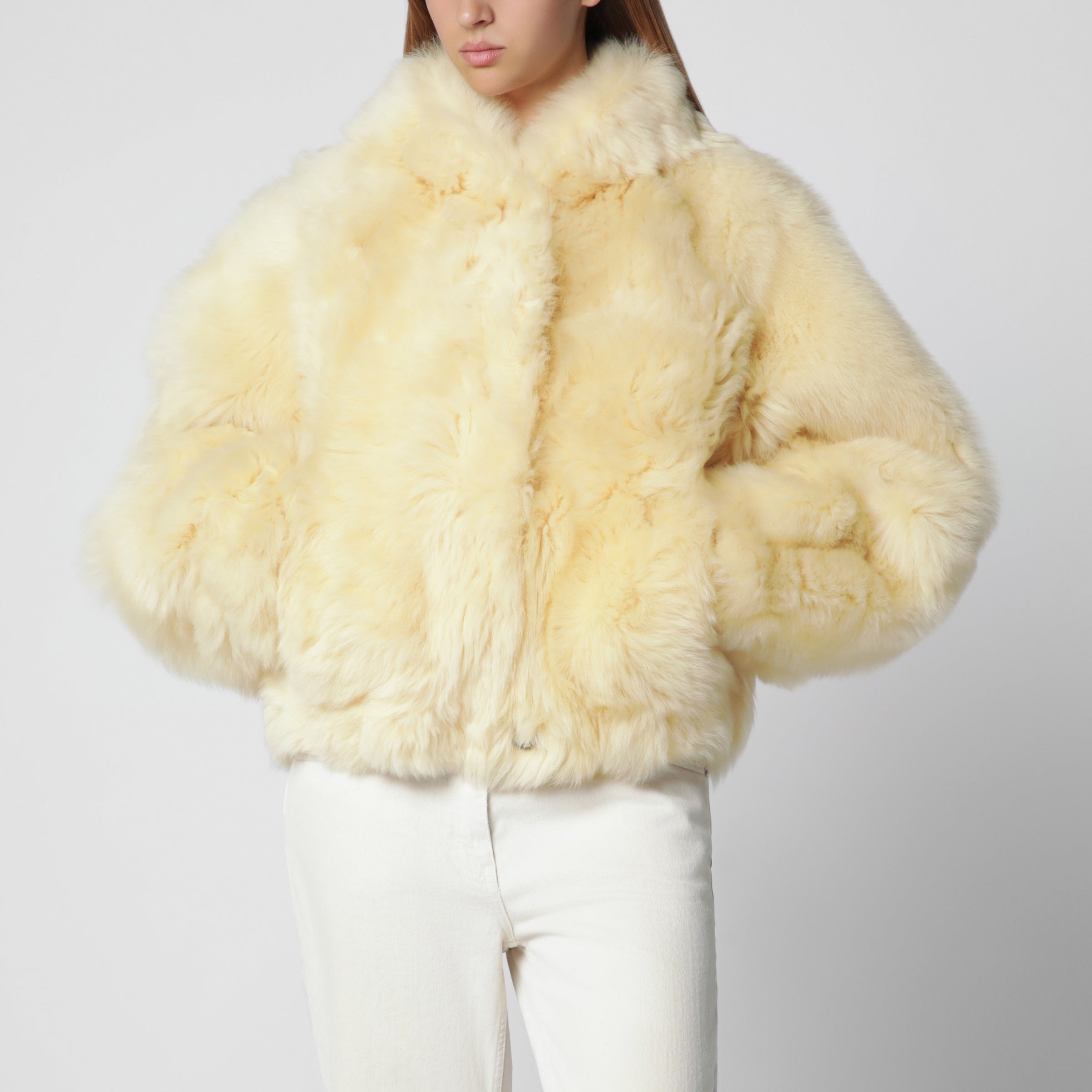 Blancha Lemon beige hooded fur jacket | TheDoubleF