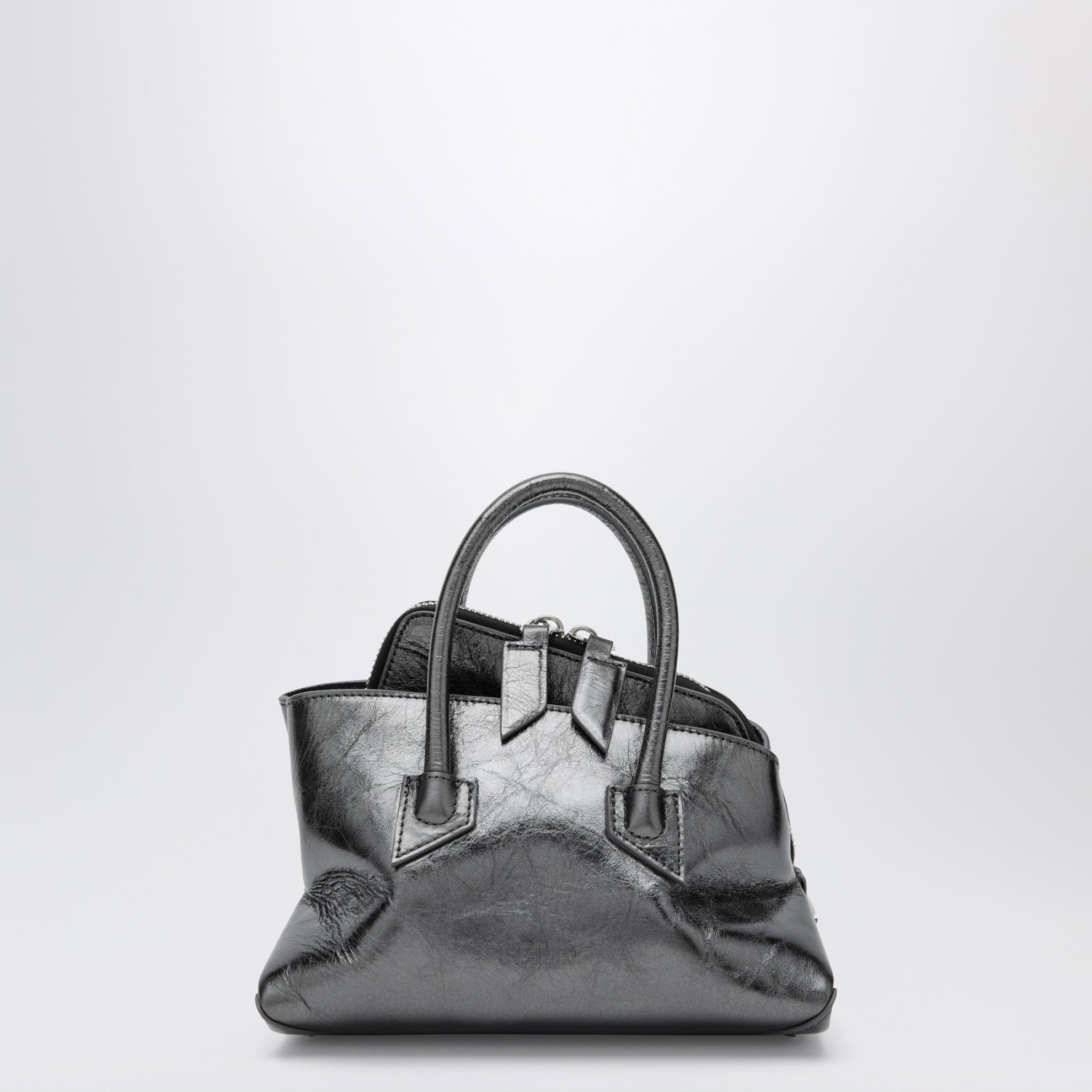 La Passeggiata Mini dark grey cracked laminated leather bag