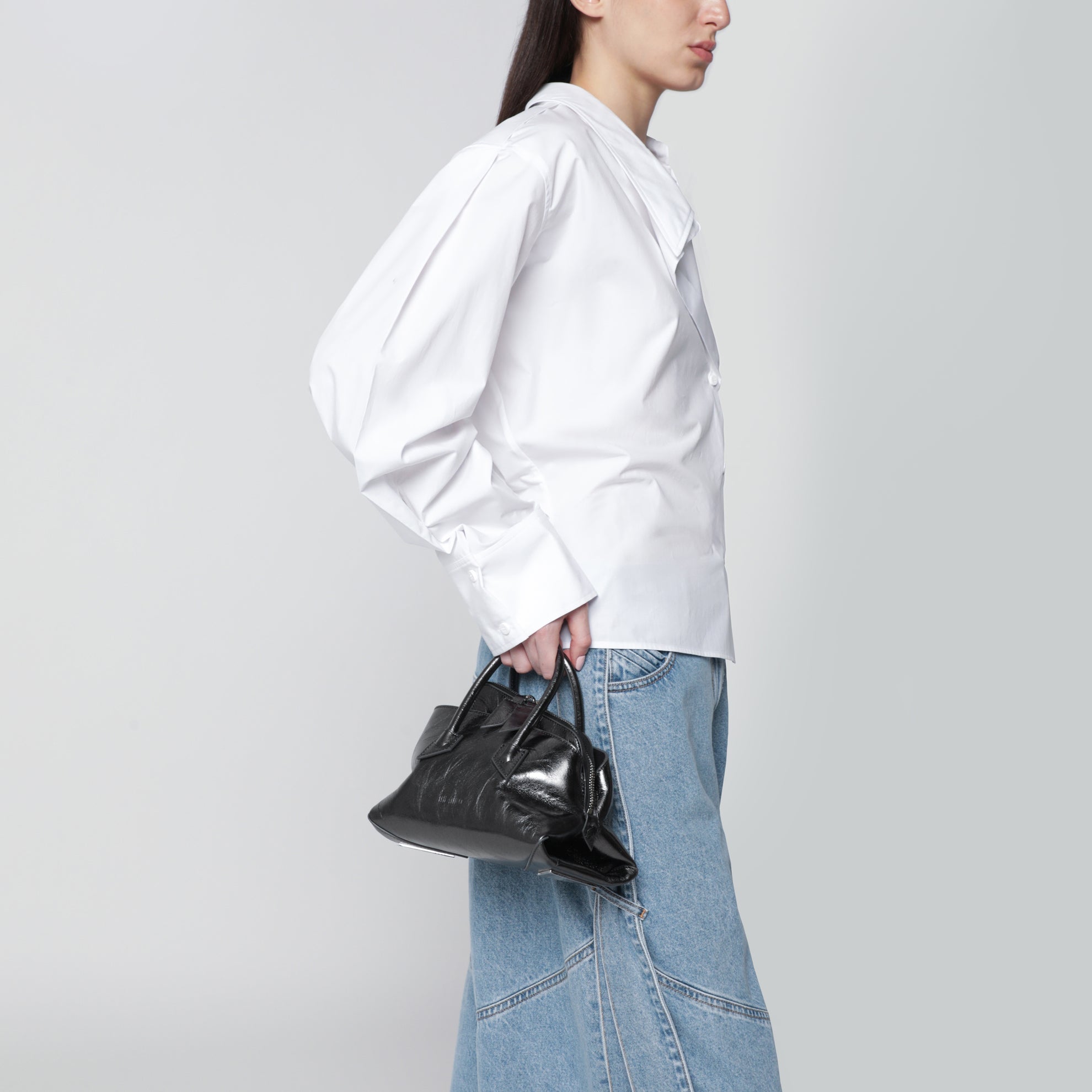 La Passeggiata Mini dark grey cracked laminated leather bag