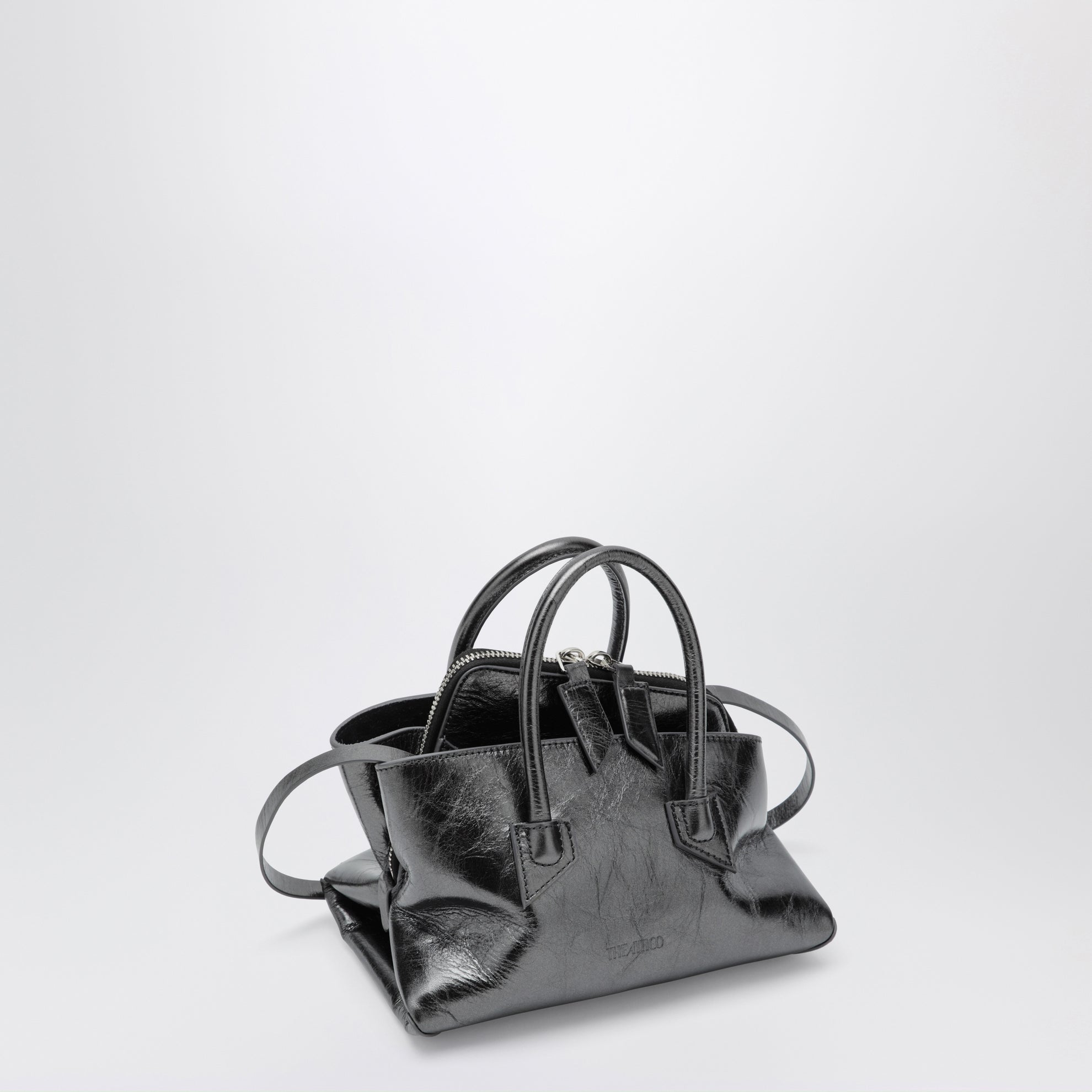 La Passeggiata Mini dark grey cracked laminated leather bag