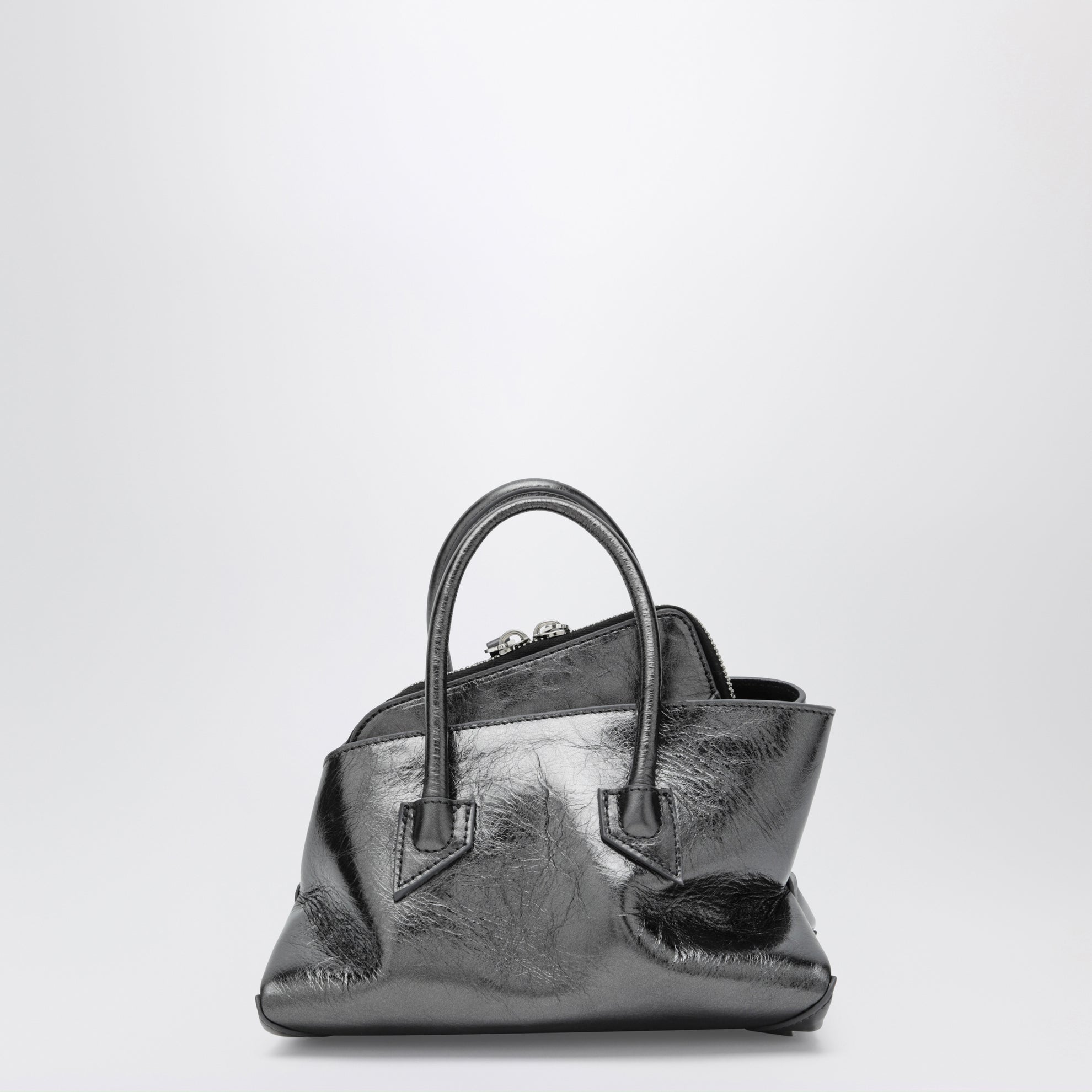 La Passeggiata Mini dark grey cracked laminated leather bag