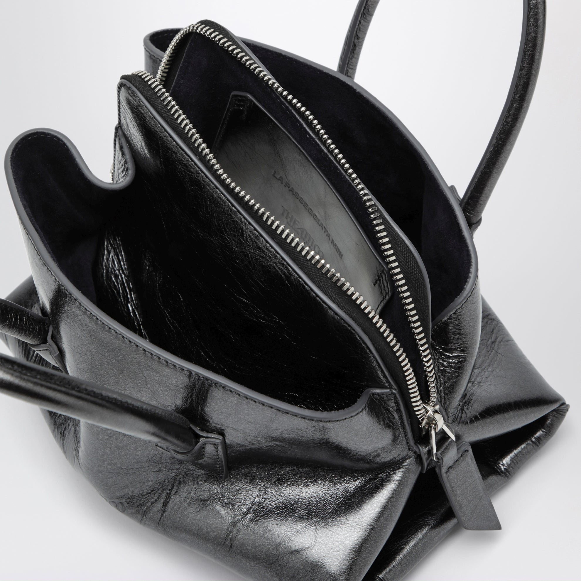 La Passeggiata Mini dark grey cracked laminated leather bag