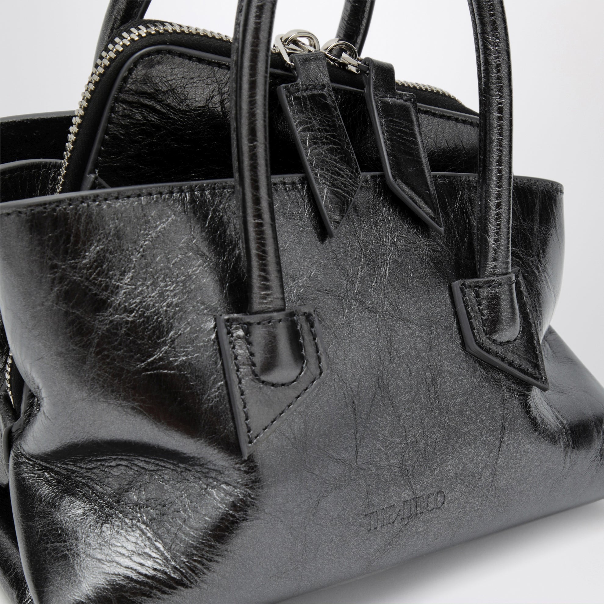 La Passeggiata Mini dark grey cracked laminated leather bag