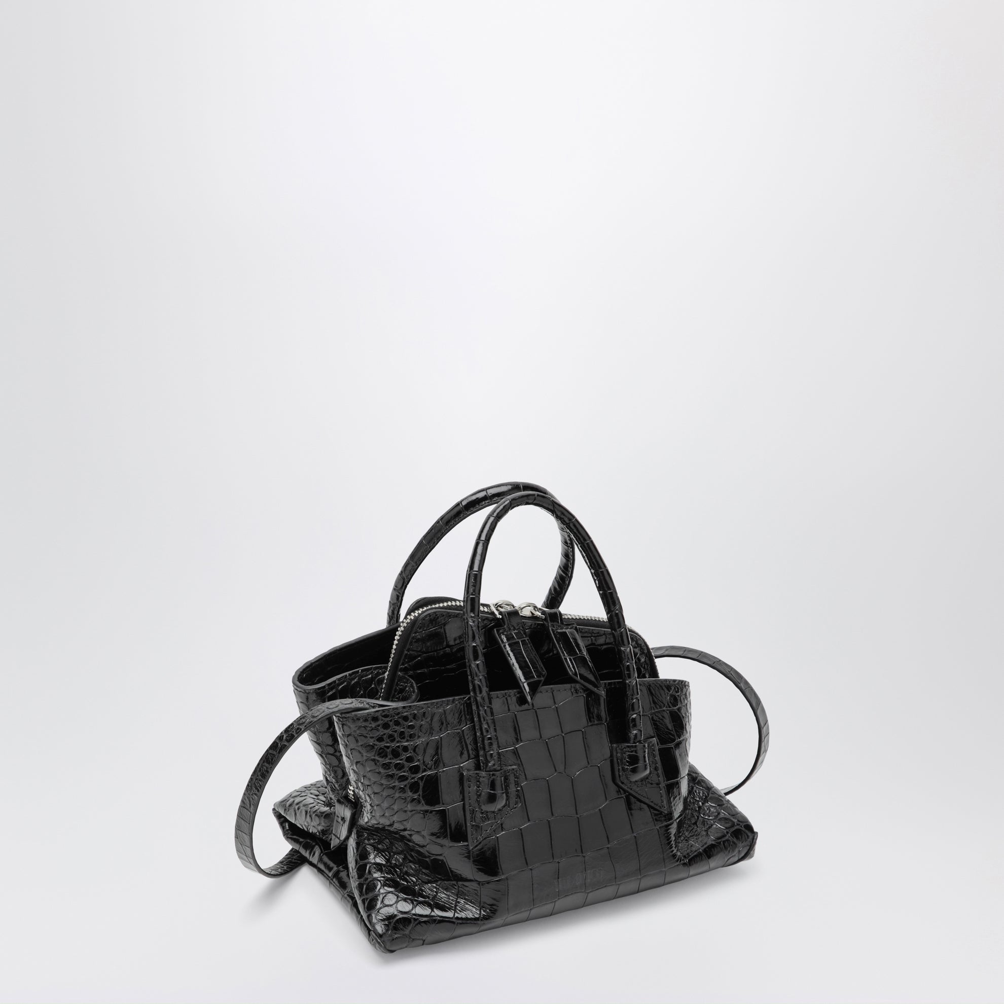 La Passeggiata Mini Tasche in Schwarz aus Leder mit Krokoprägung