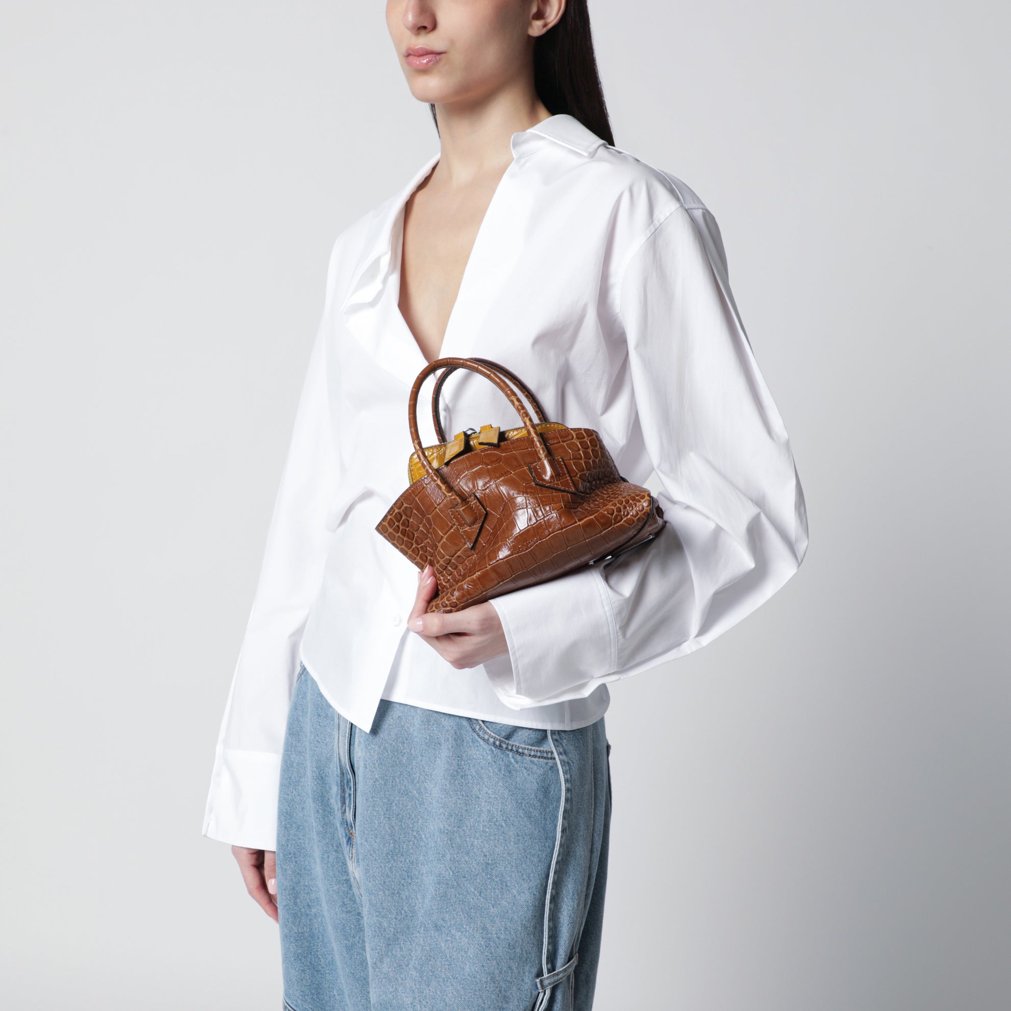 La Passeggiata Mini shaded brown crocodile-print leather bag