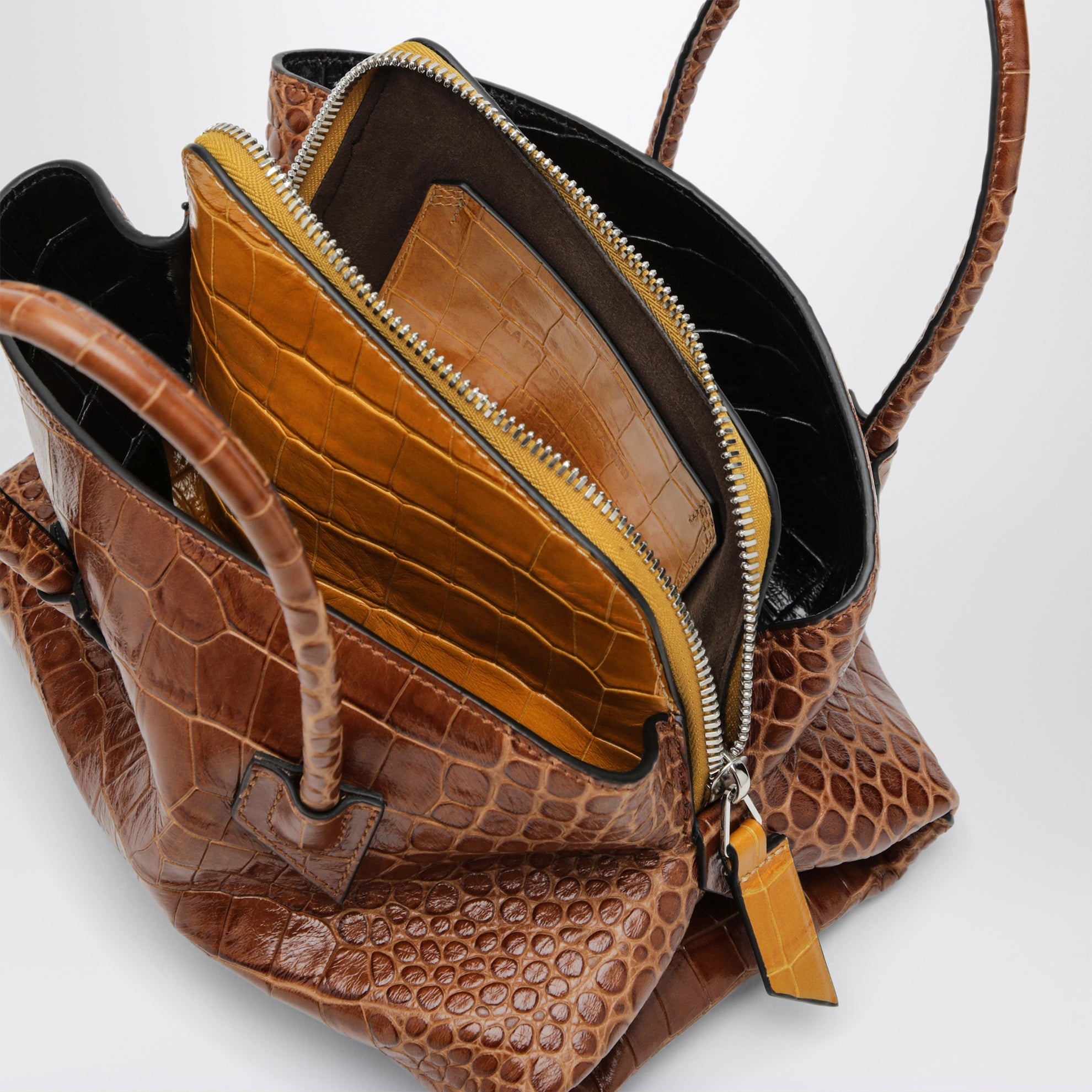 La Passeggiata Mini shaded brown crocodile-print leather bag