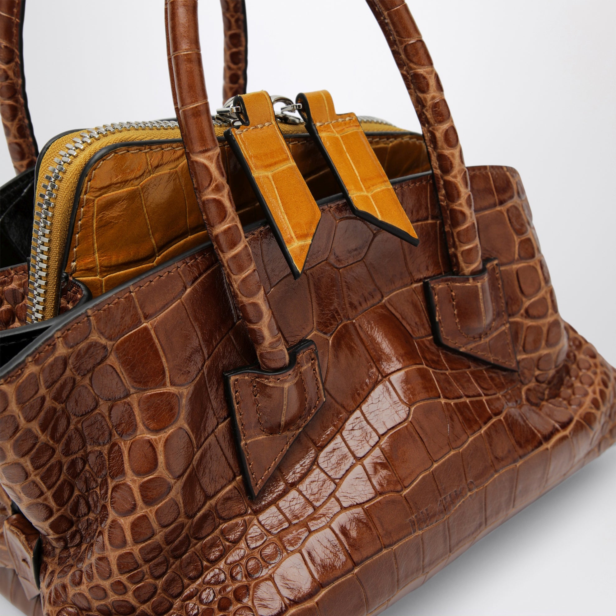 La Passeggiata Mini shaded brown crocodile-print leather bag