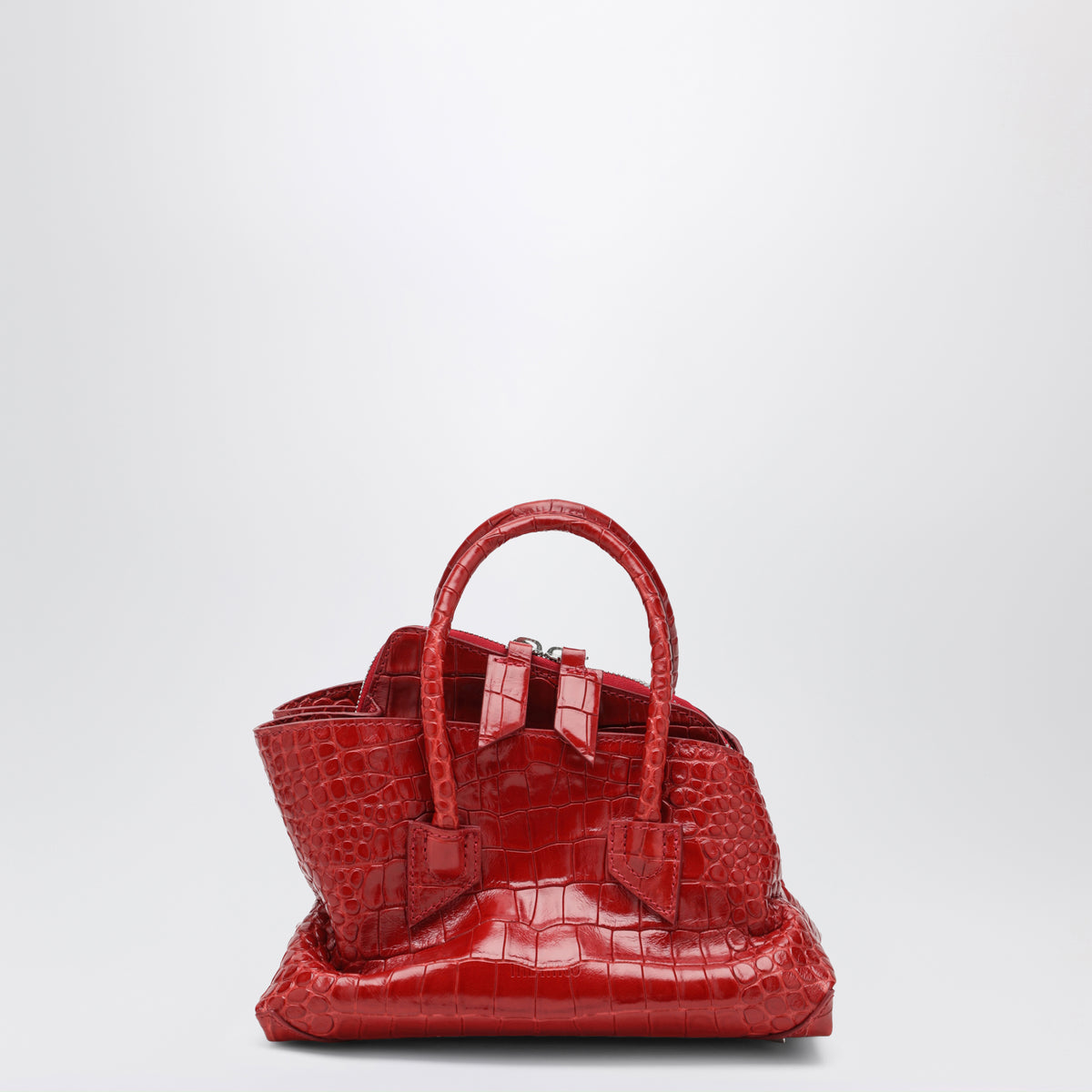 La Passeggiata Mini Tasche aus rotem Leder mit Krokoprägung