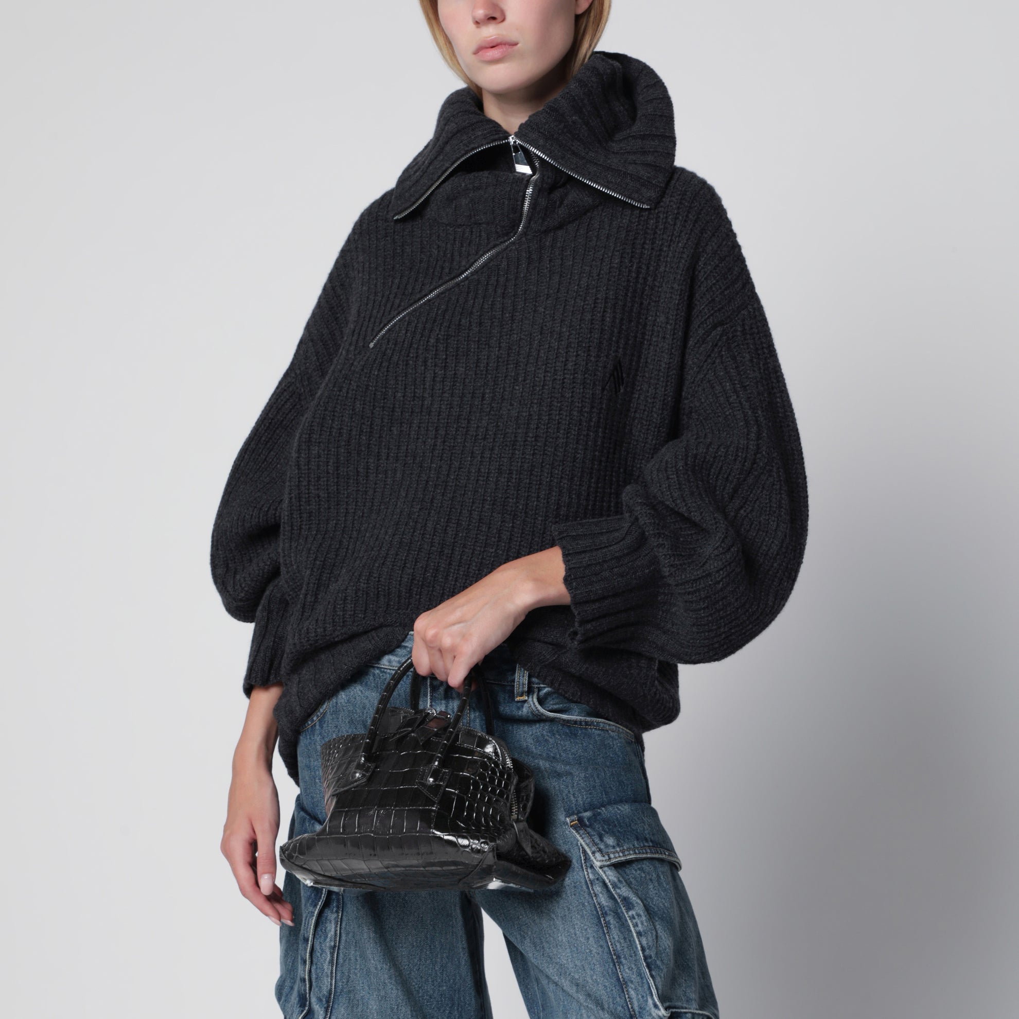 La Passeggiata Mini black crocodile-print leather bag