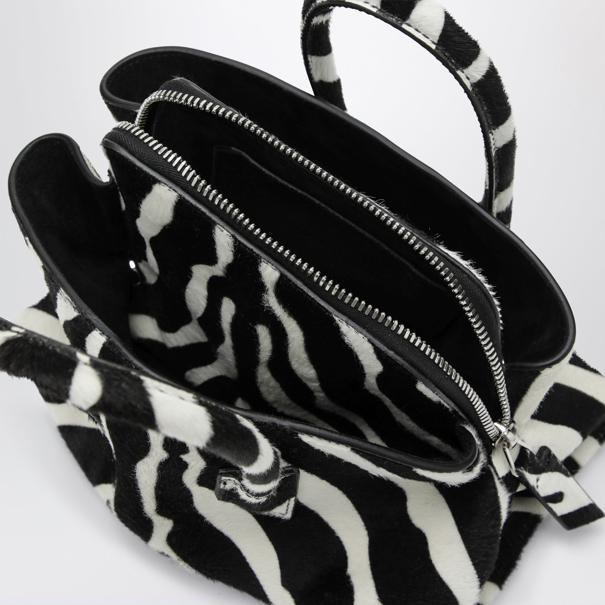 Borsa La Passeggiata Mini in cavallino bianco e nero