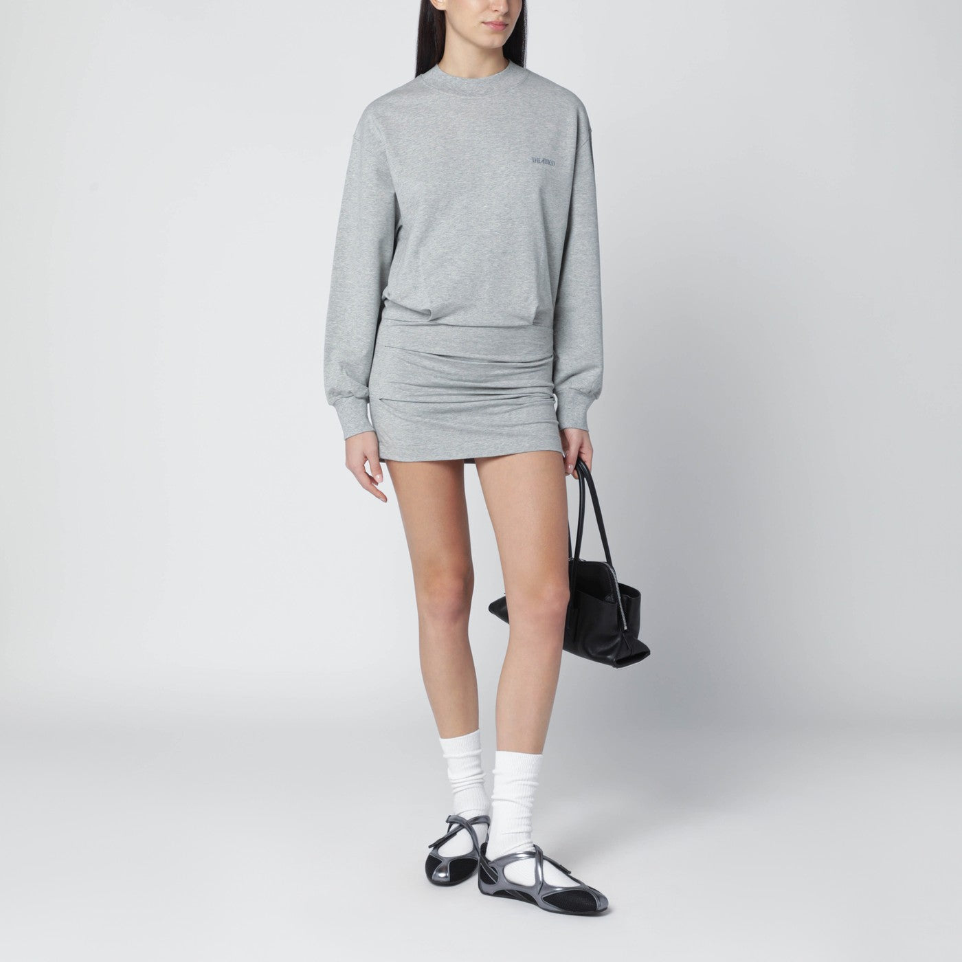 Grey mélange mini dress in cotton blend