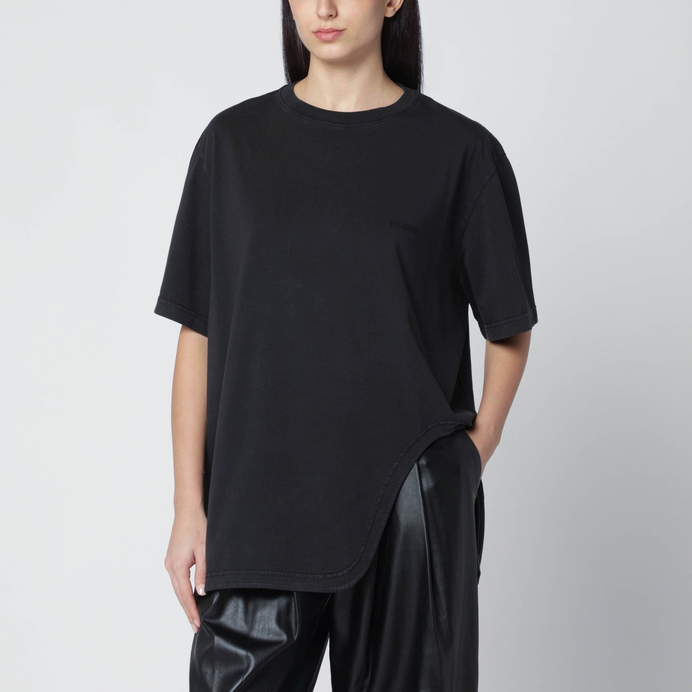 Black washed T-shirt with shaped hem