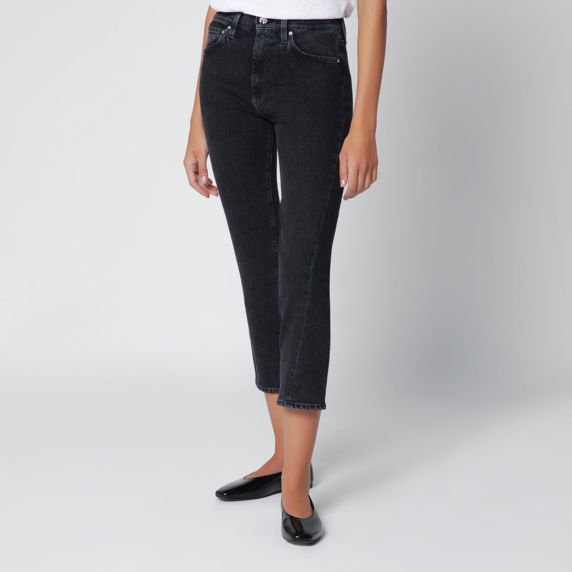 Dunkelgraue knöchellange Jeans mit Washed-Effekt