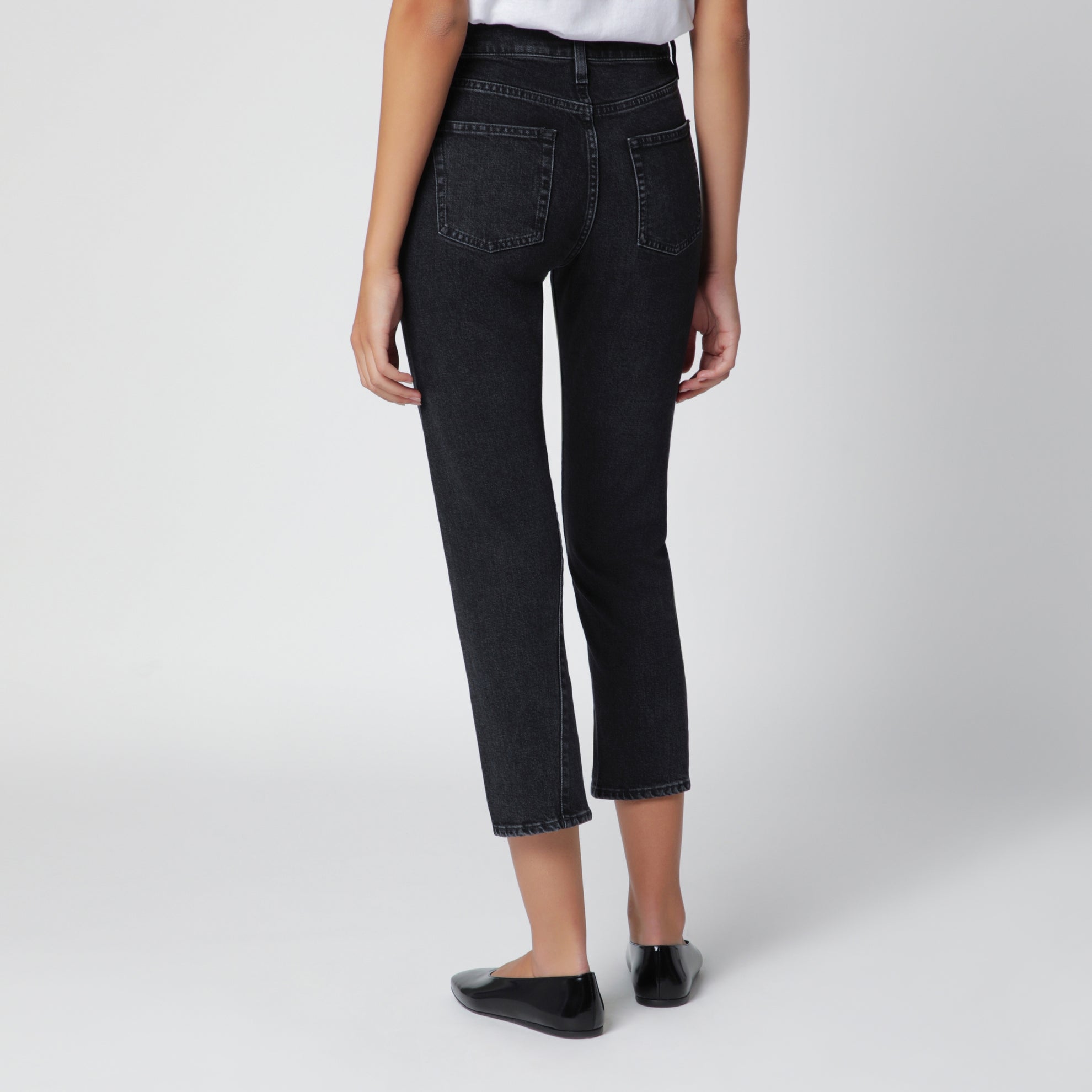 Dunkelgraue knöchellange Jeans mit Washed-Effekt