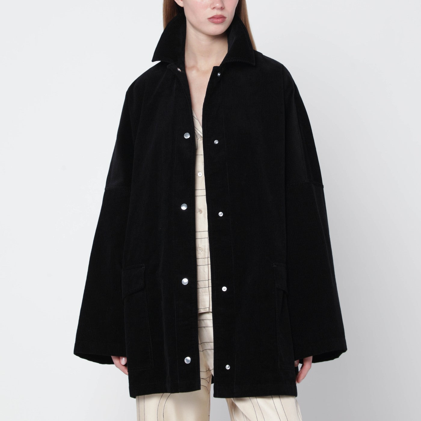 Schwarze Cord-Overshirt-Jacke