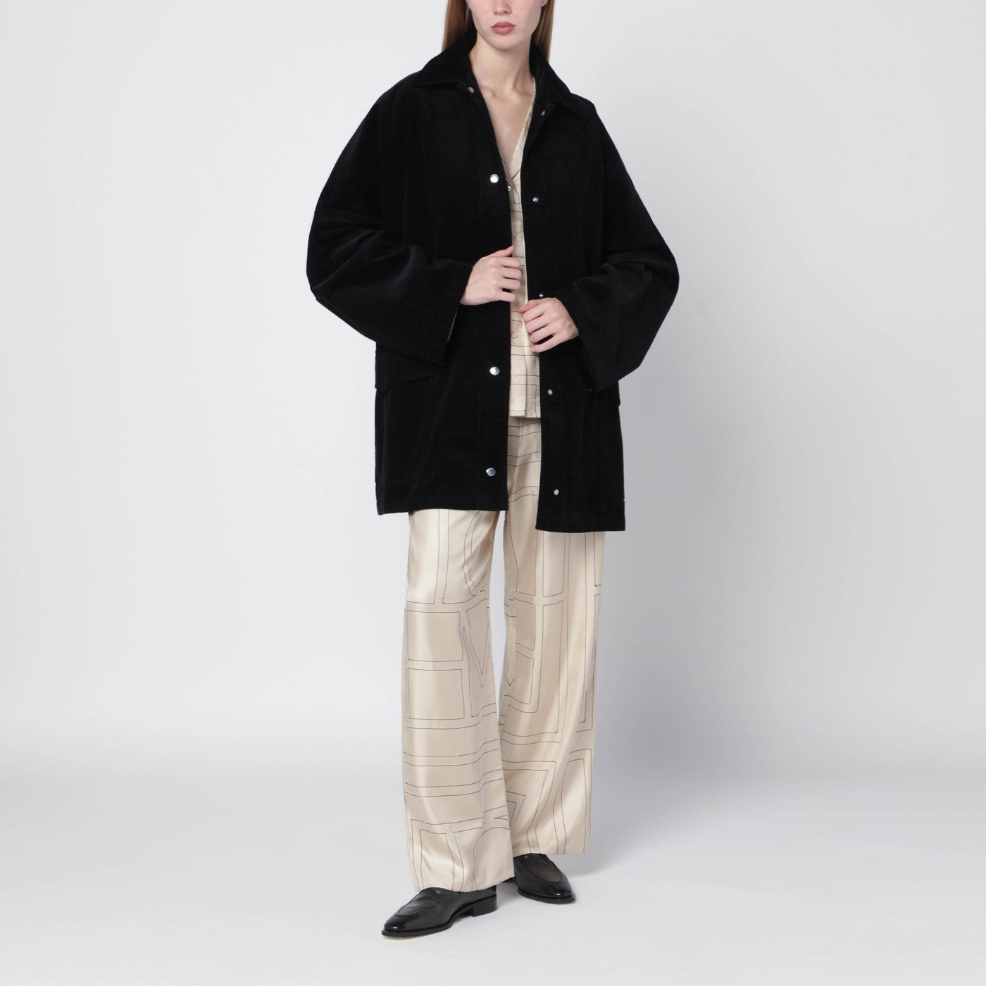 Schwarze Cord-Overshirt-Jacke