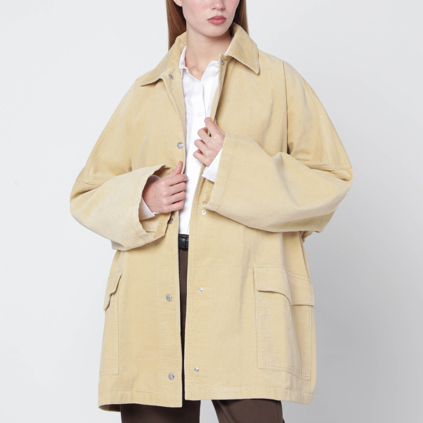 Veste overshirt beige en velours côtelé