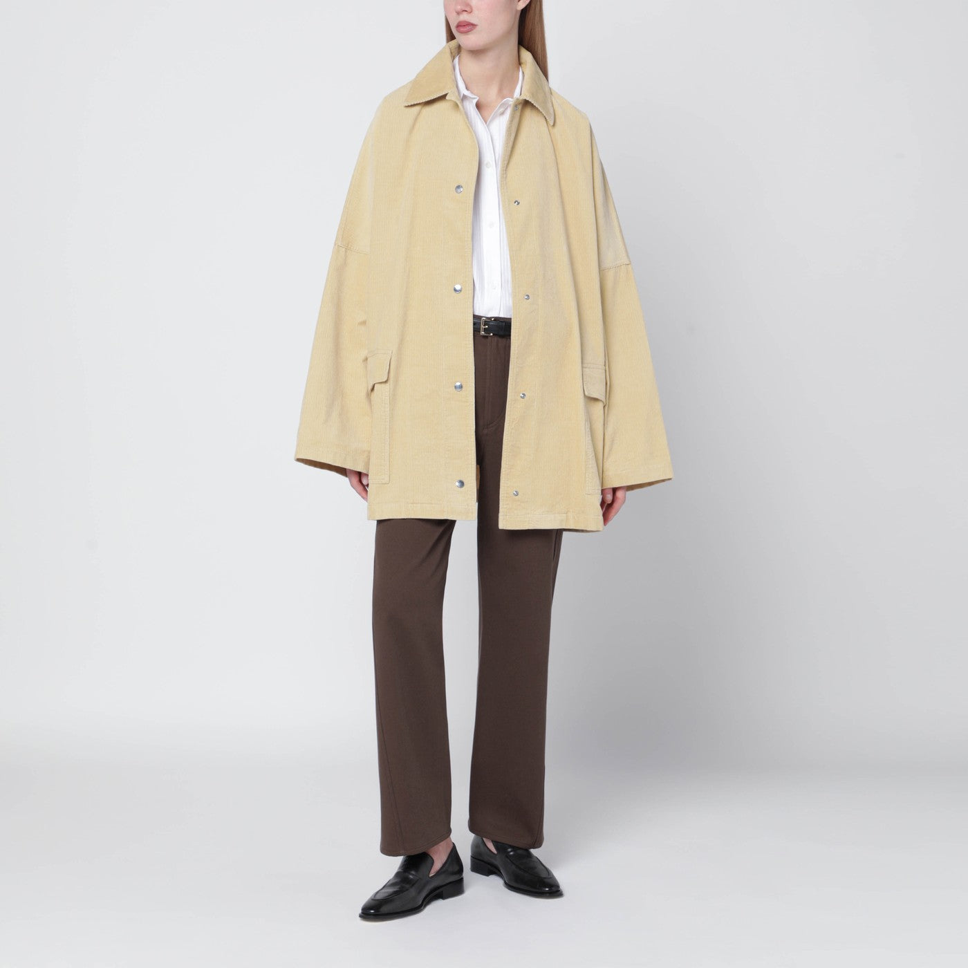 Veste overshirt beige en velours côtelé