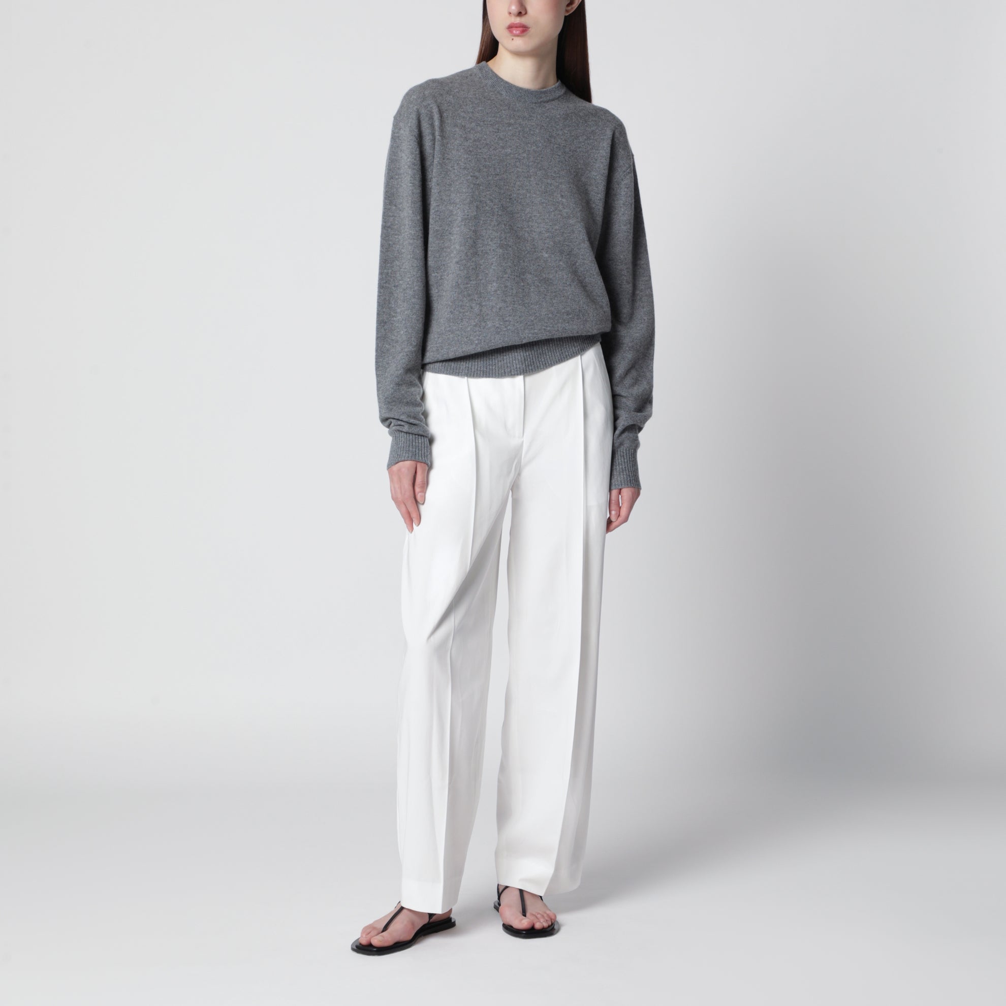 Klassischer Kaschmirpullover mit Rundhals grau meliert