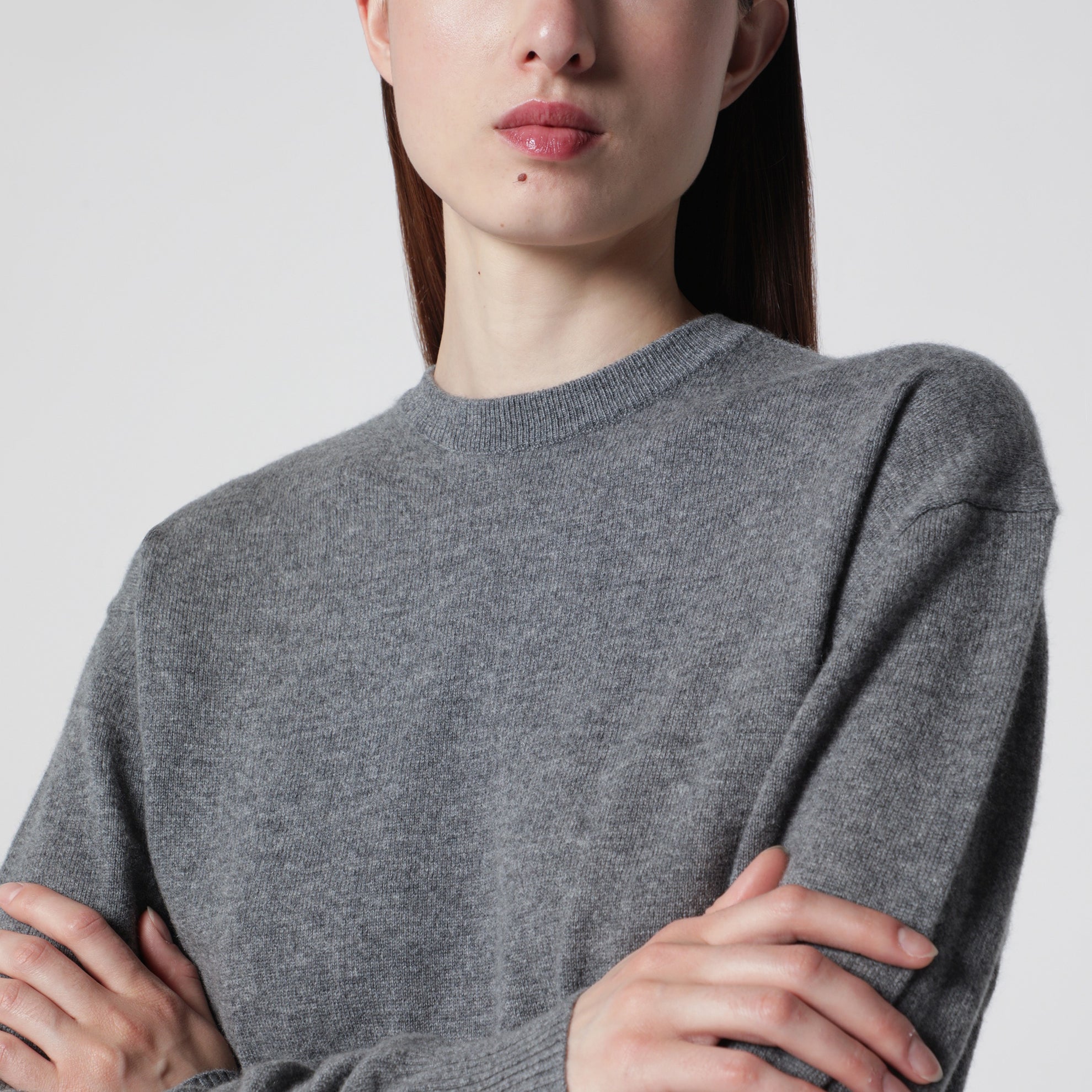 Klassischer Kaschmirpullover mit Rundhals grau meliert